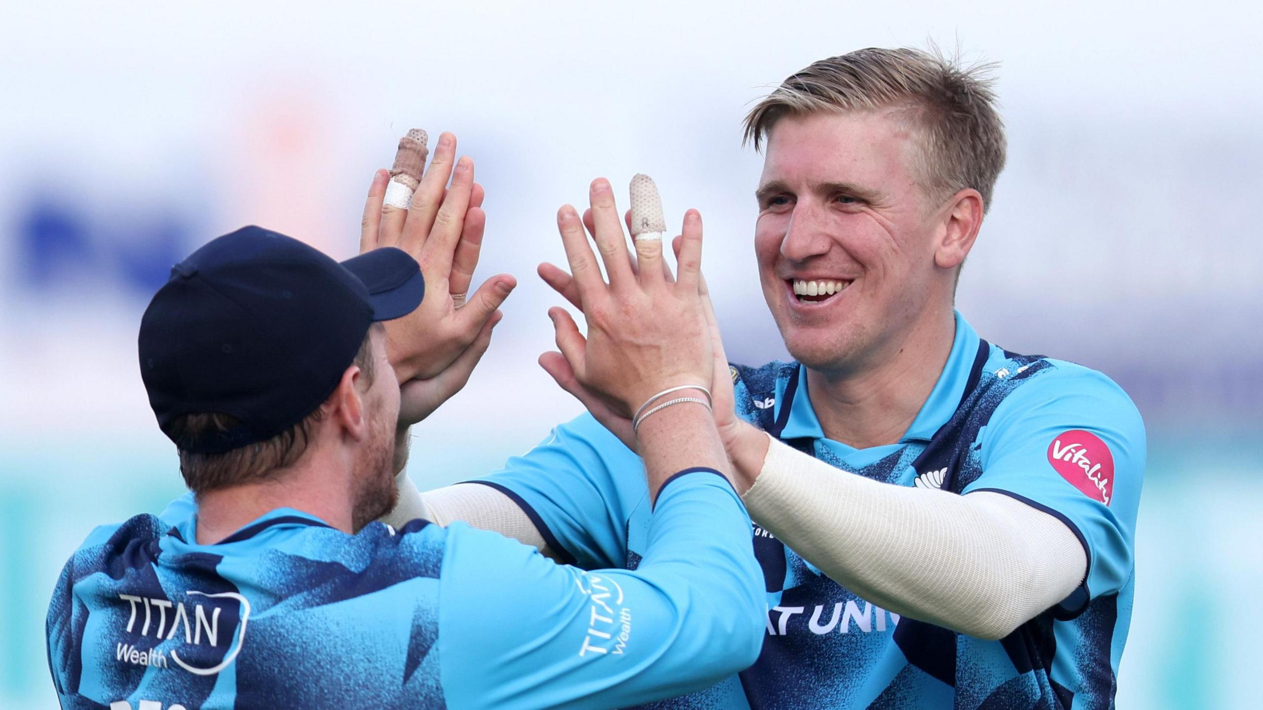 Will Sutherland celebrates with Dom Bess during last season's Vitality Blast