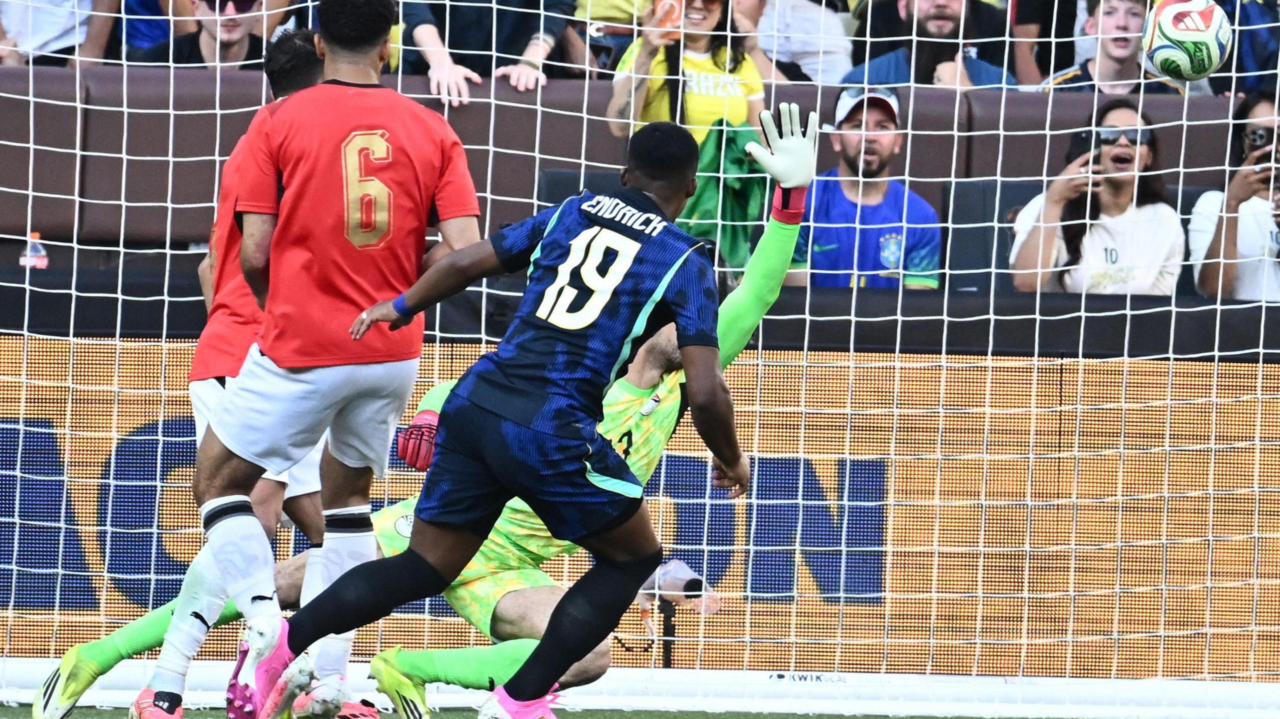 Brazil's Endrick scores against Egypt