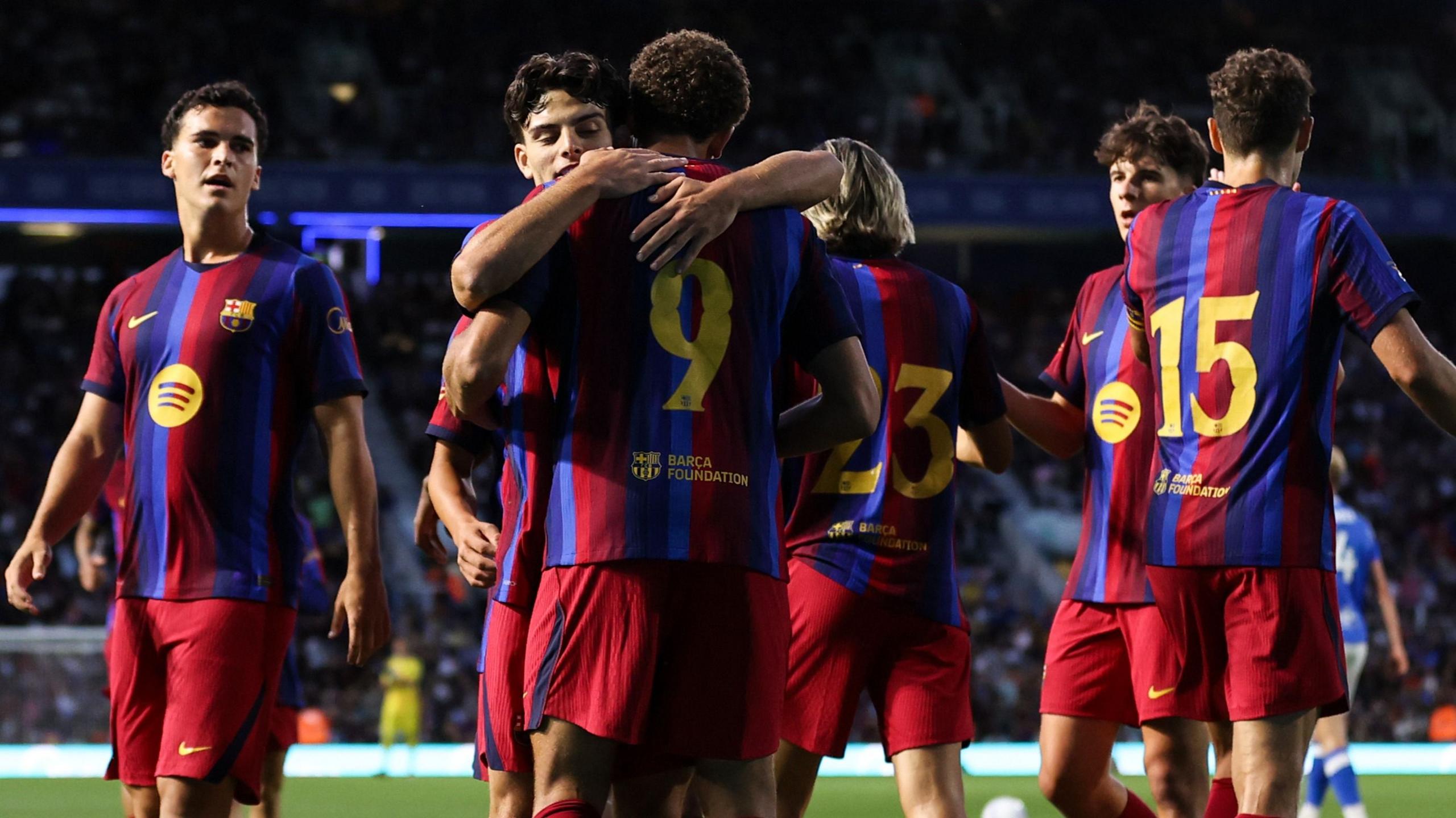 Hazma Abdelkarim of Barcelona celebrates his side's second goal during the pre-season friendly at Birmingham City