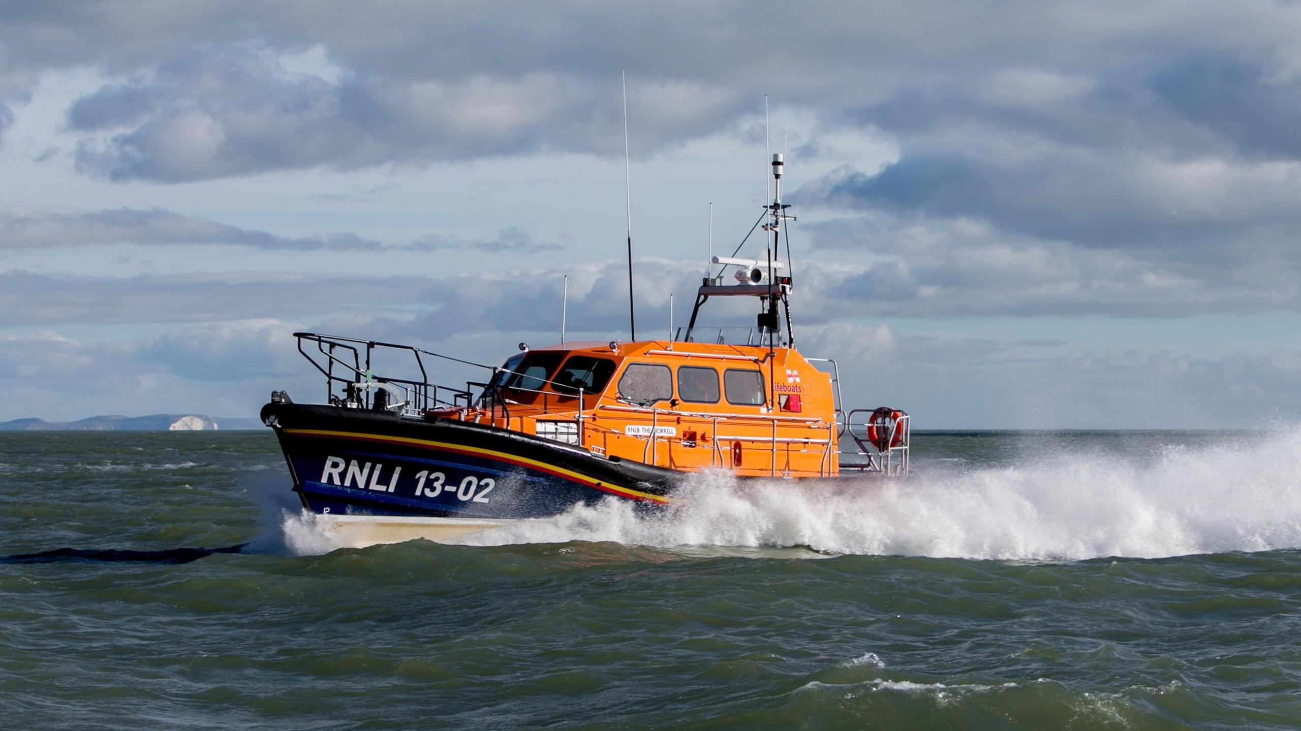 Royal National Lifeboat Institution's (RNLI) Shannon class all-weather lifeboat, The Morrell, during sea trials off Poole, Dorset.