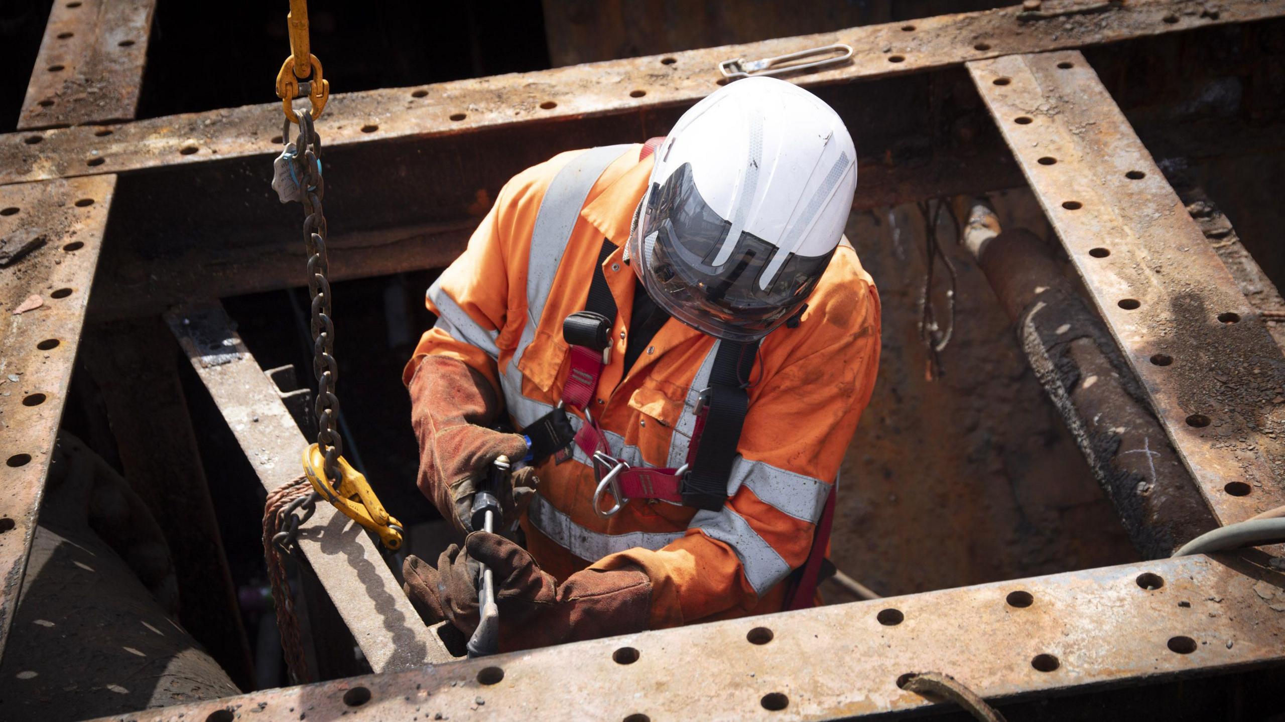 Worker on the deck of the Tyne Bridge