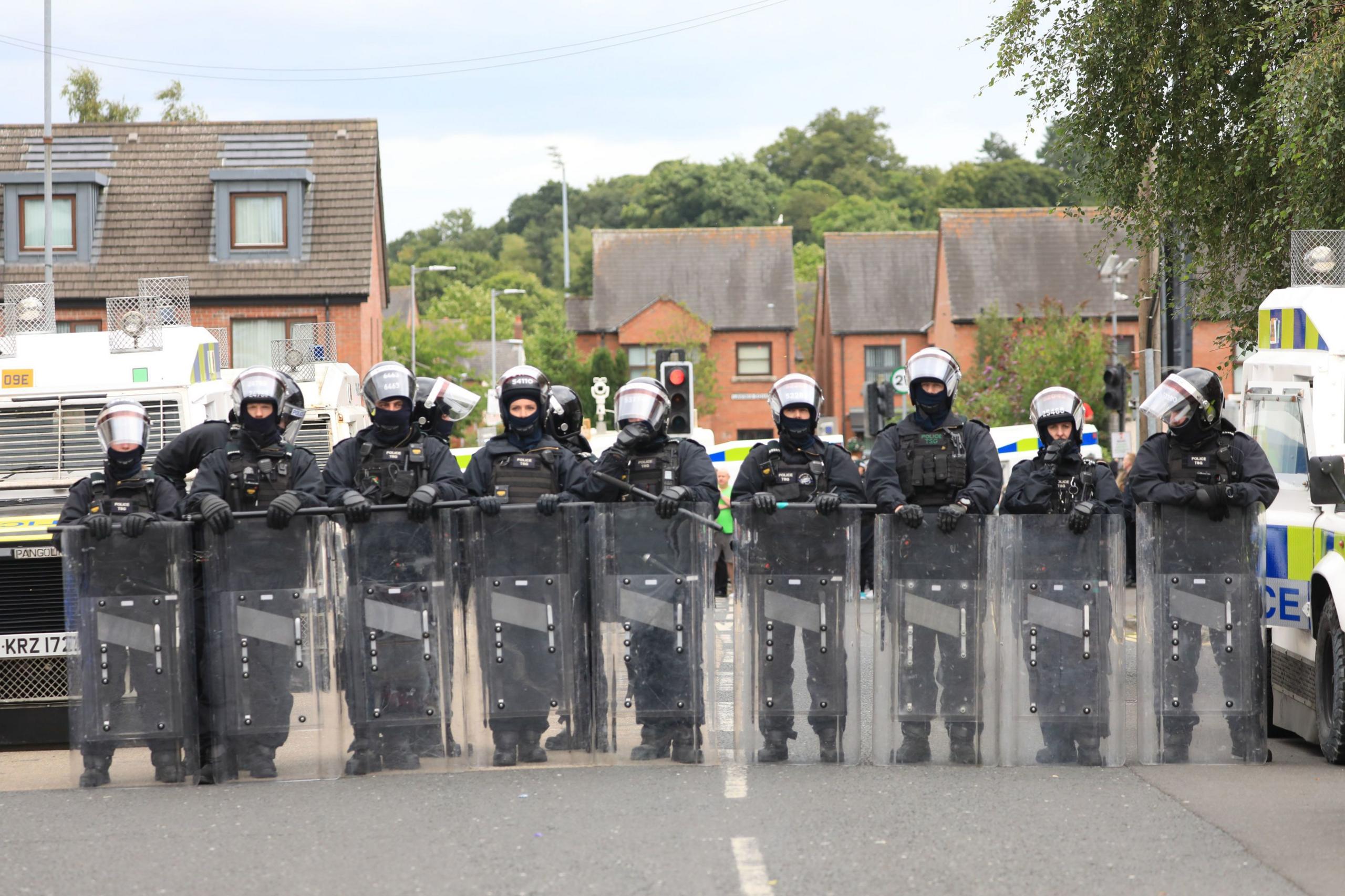 Riot police line on lower Ormeau Road belfast