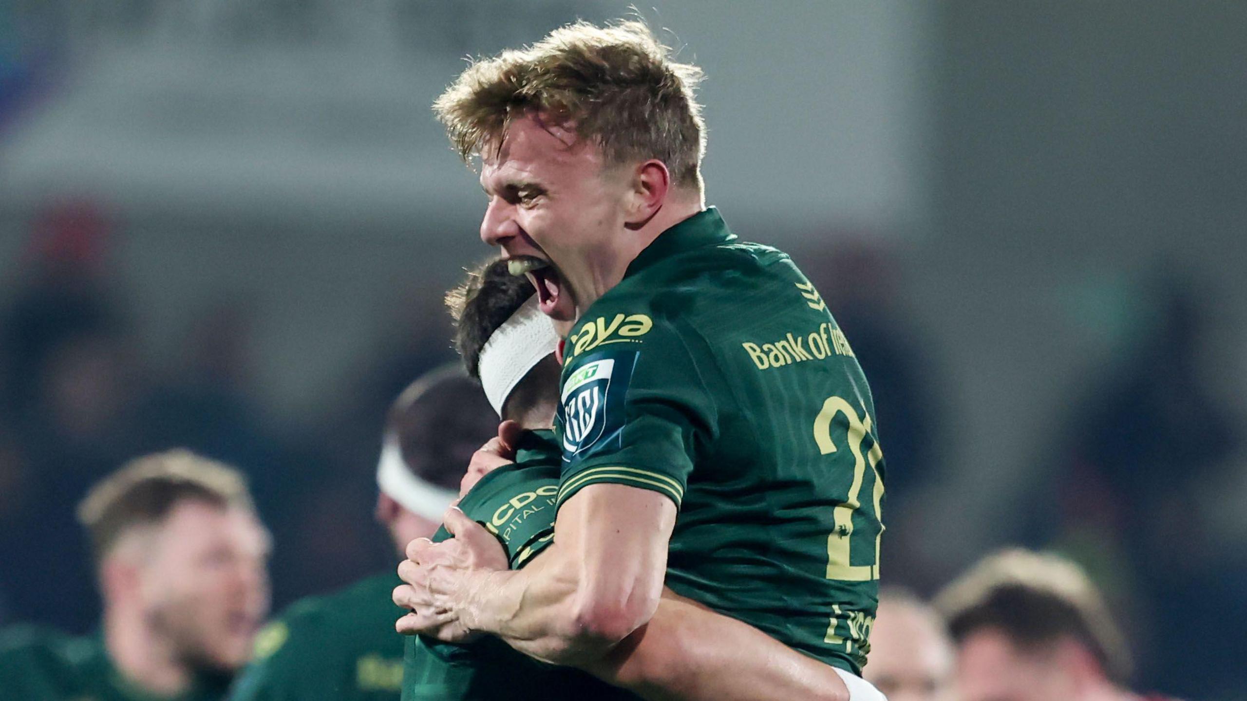 Ben Murphy and John Devine celebrating at full-time 