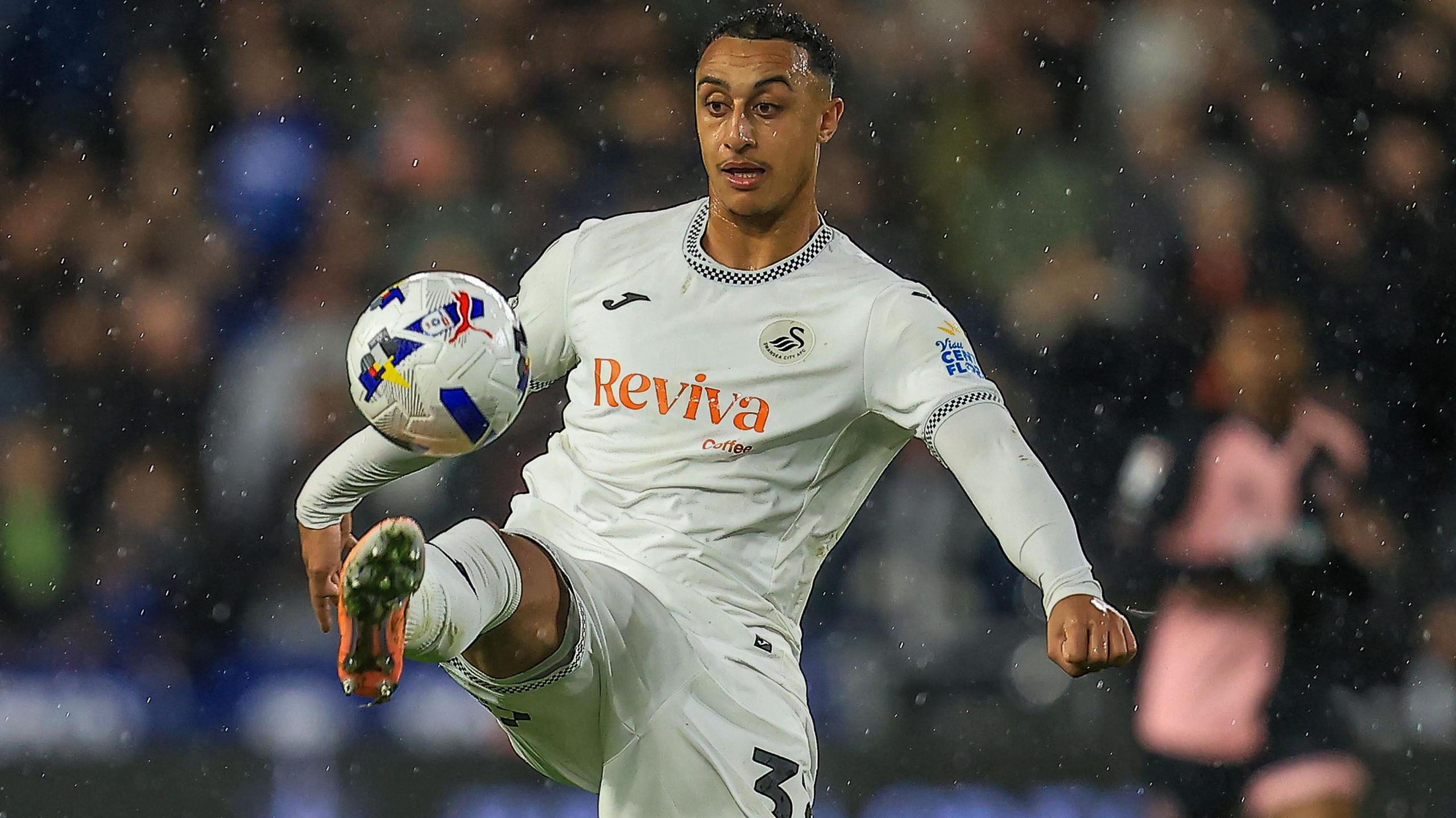 Adam Idah controls the ball 