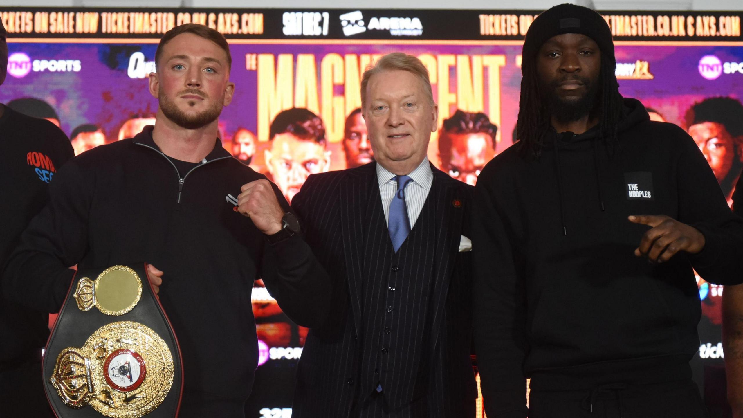 Brad pauls poses with Frank Warren and Denzel Bentley