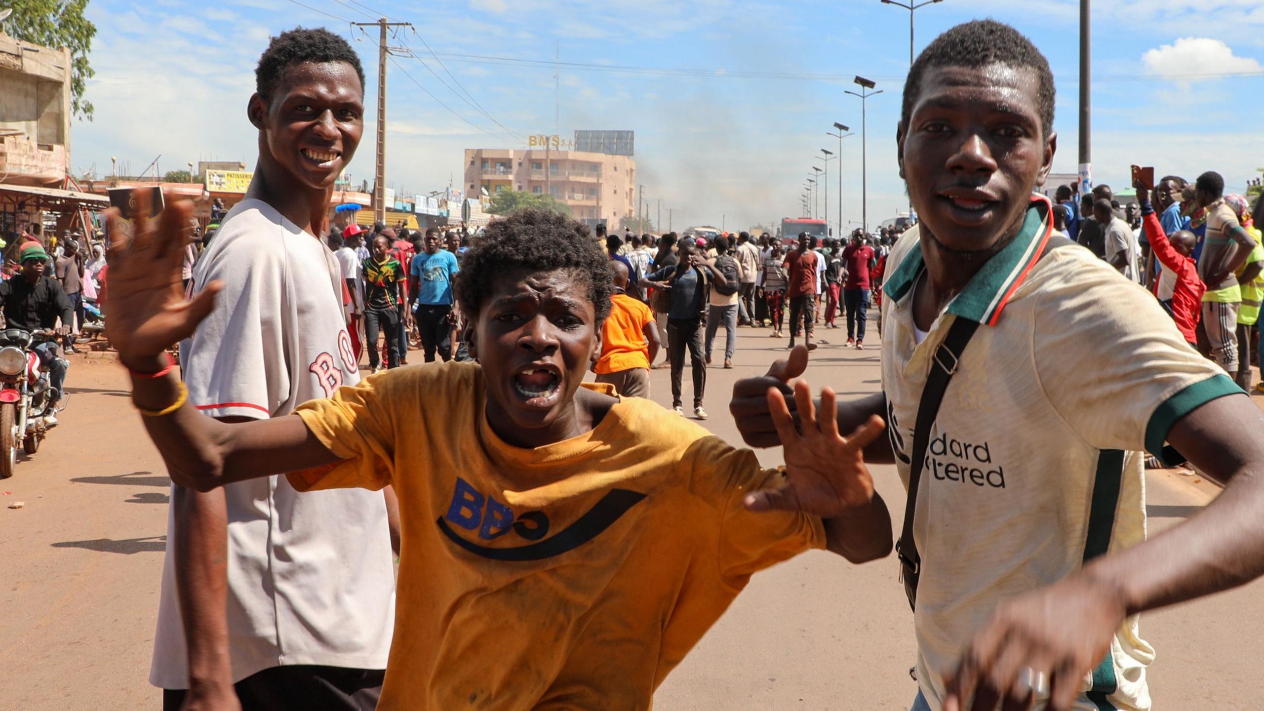 Local residents react near the site of an attack in Bamako, Mali, 17 September 2024.