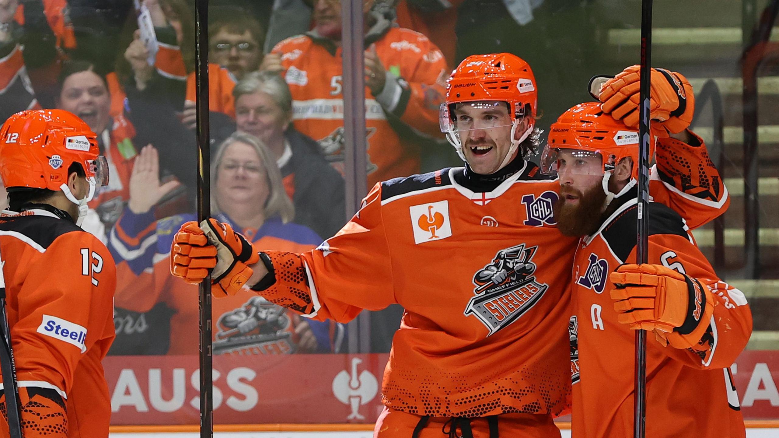 Sheffield Steelers celebrate a goal against Eisbaren Berlin