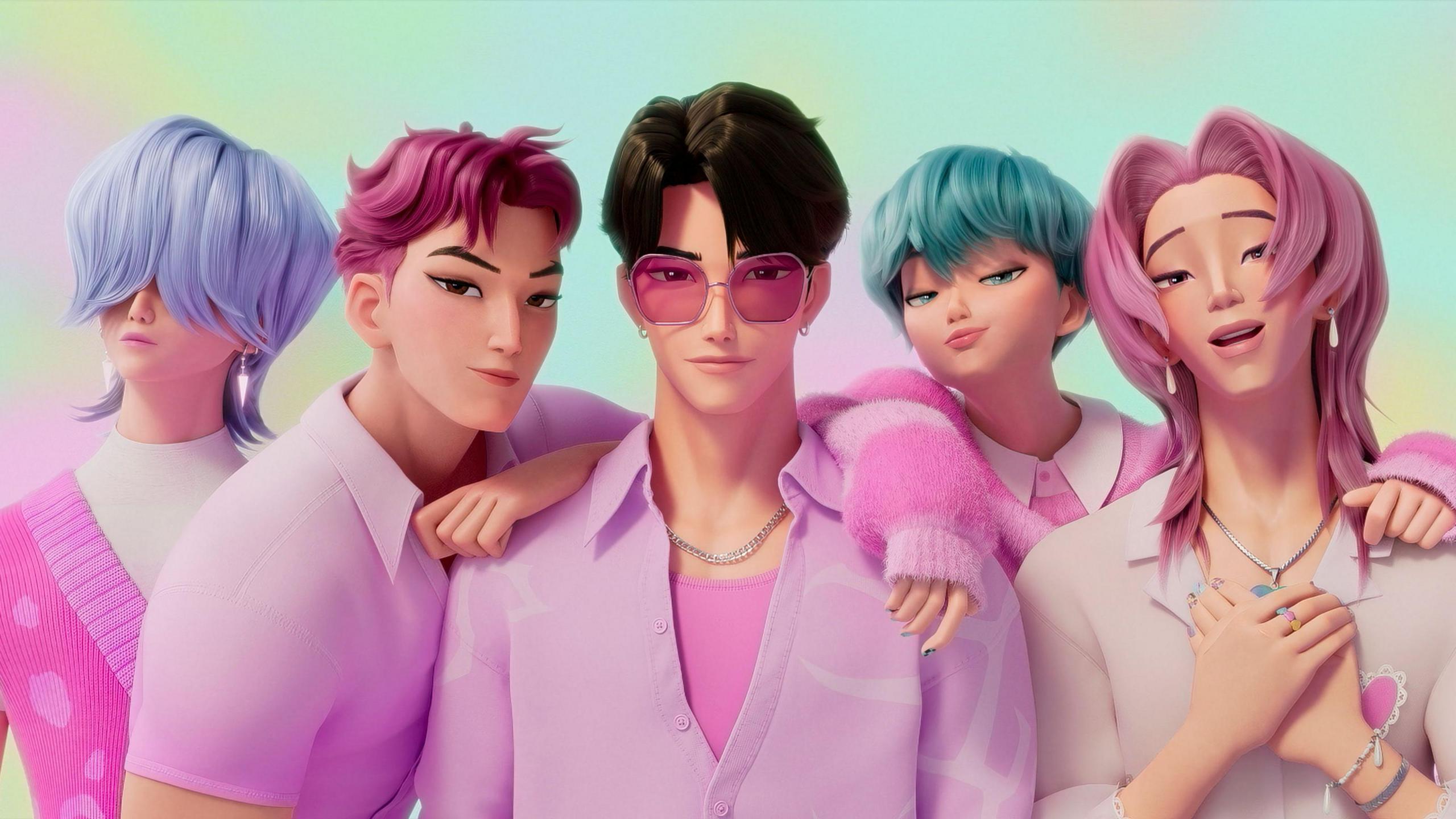 The animated group Saja boys from the Netflix film KPop Demon Hunters