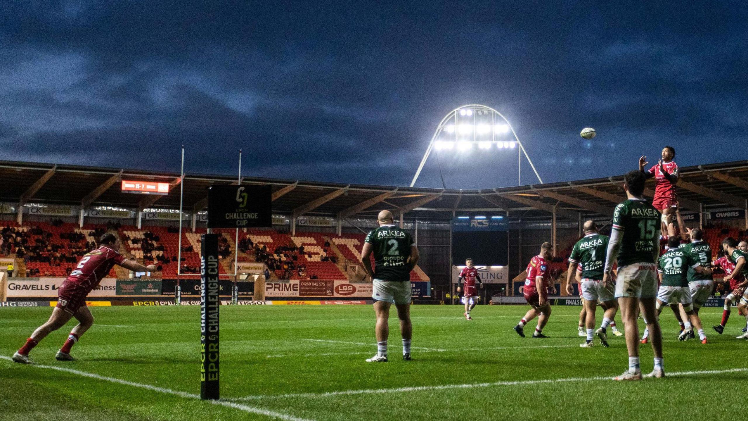 Scarlets throw into a lineout in Llanelli
