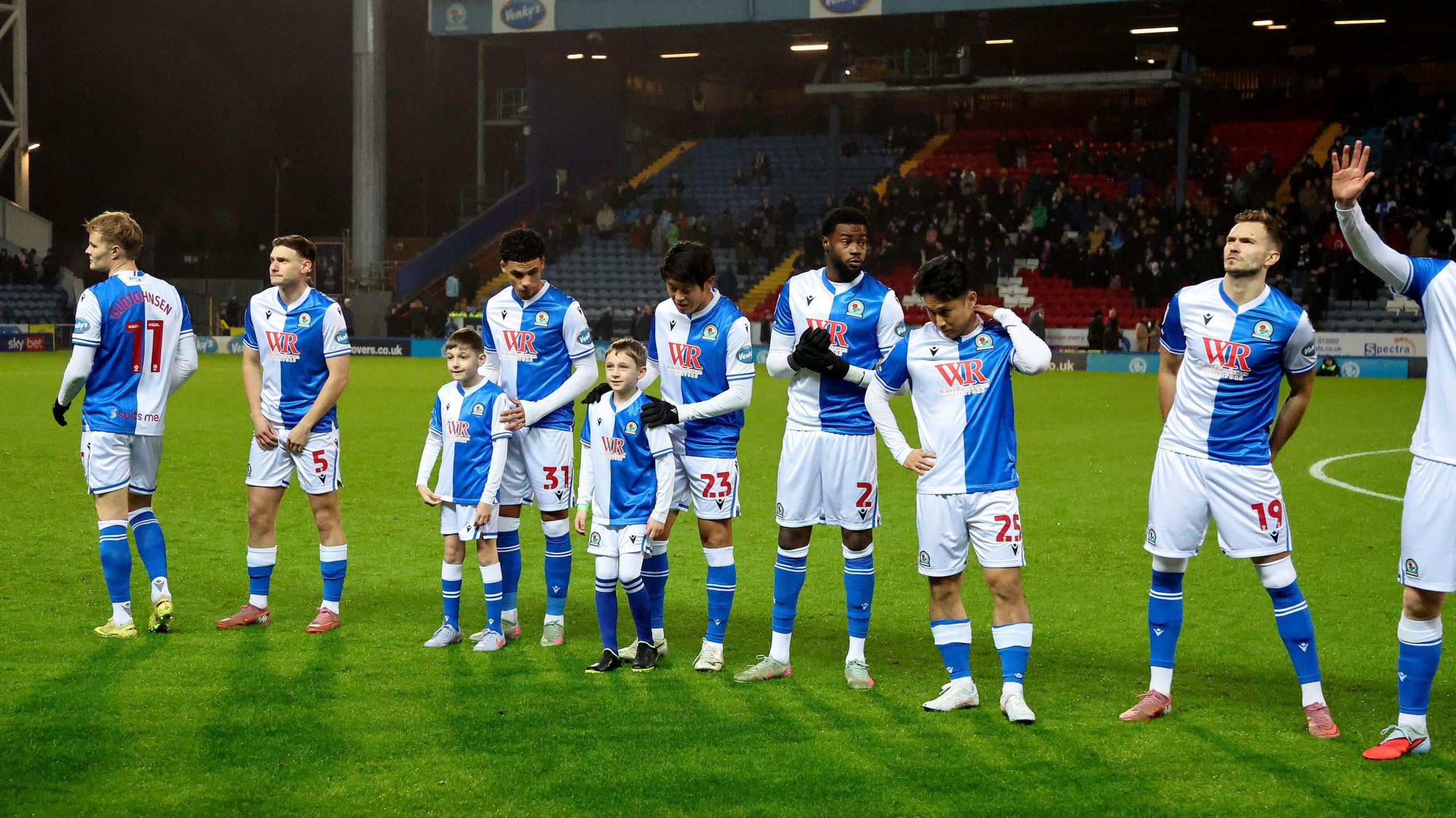 Blackburn players line up before the 1-0 loss at home to QPR