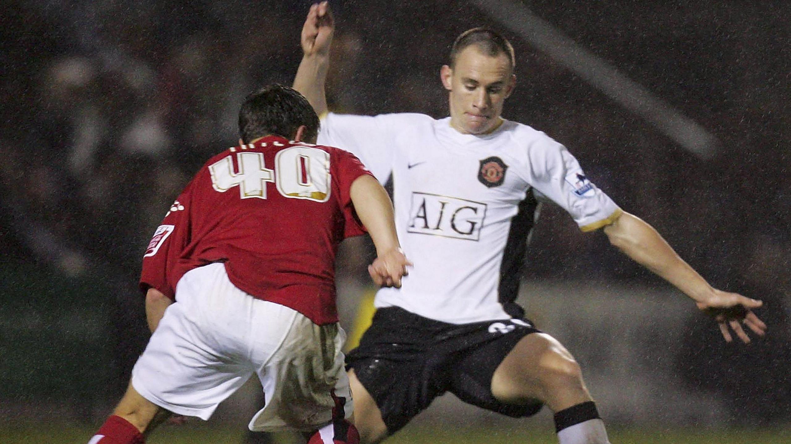 David Gray in action for Manchester United against Crewe in 2006