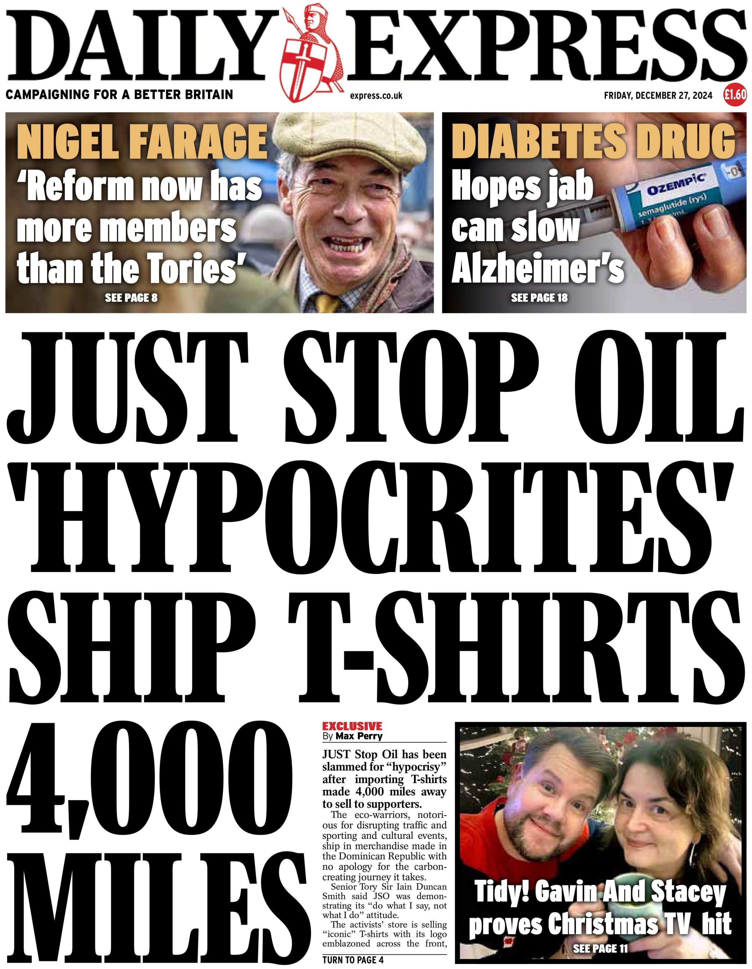 Daily Express: Fury as Just Stop Oil 'hypocrites' flog £20 T-shirts shipped in from 4,000 miles away
