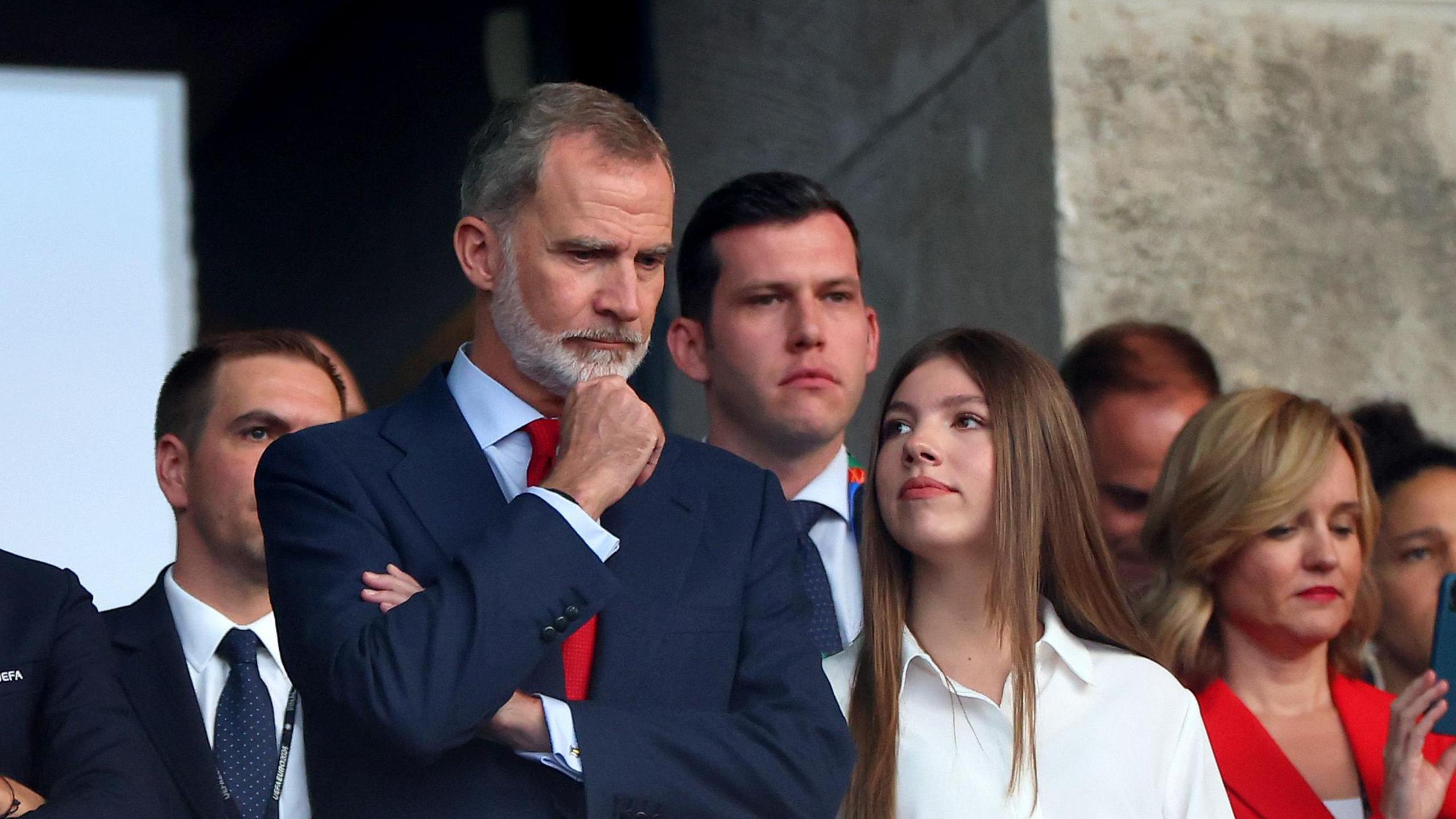 Felipe VI, King of Spain and his daughter, Princess Sofia of Spain in the VIP box at the stadium in Berlin