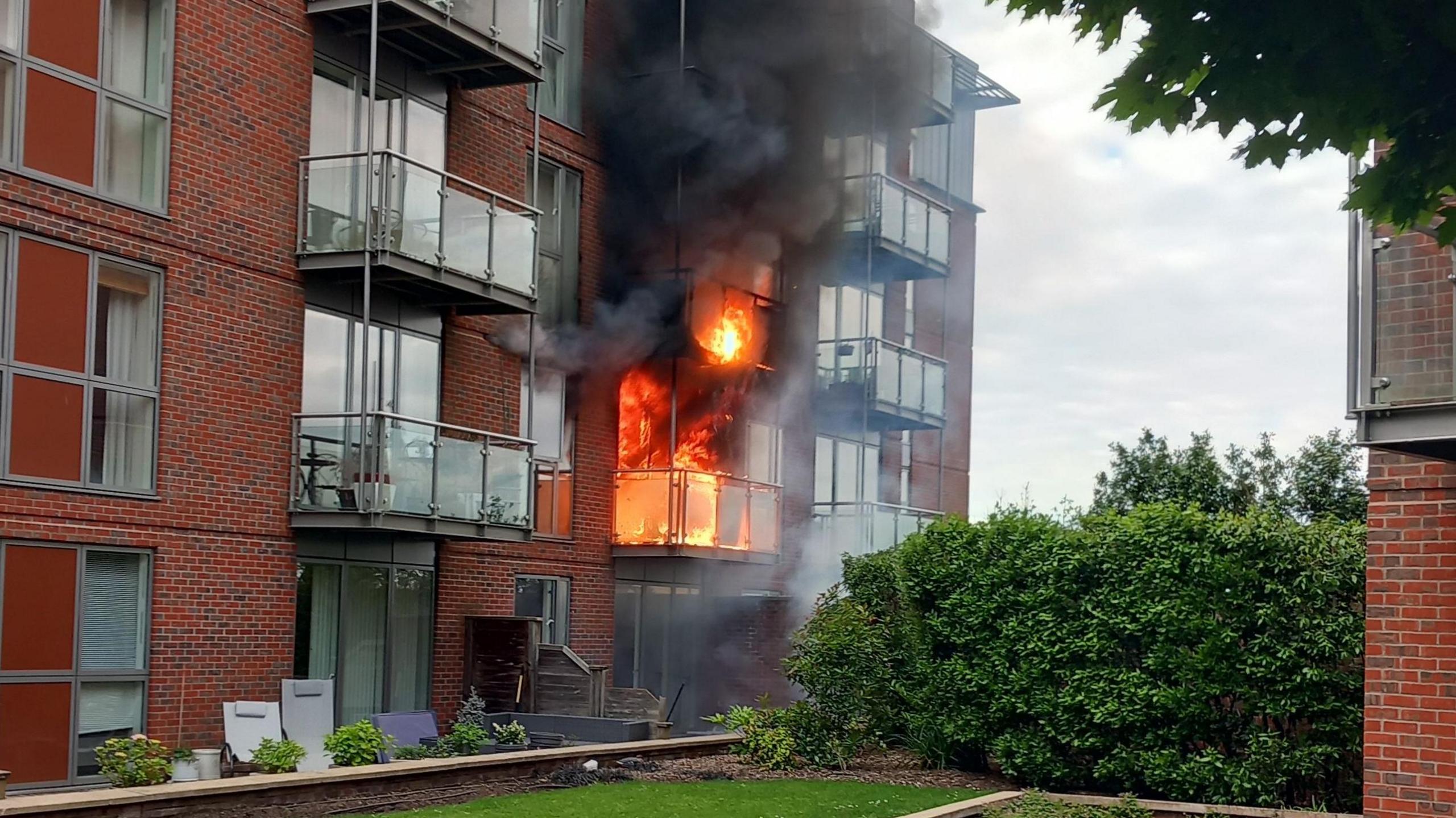 Flames at the flats on Wednesday evening 