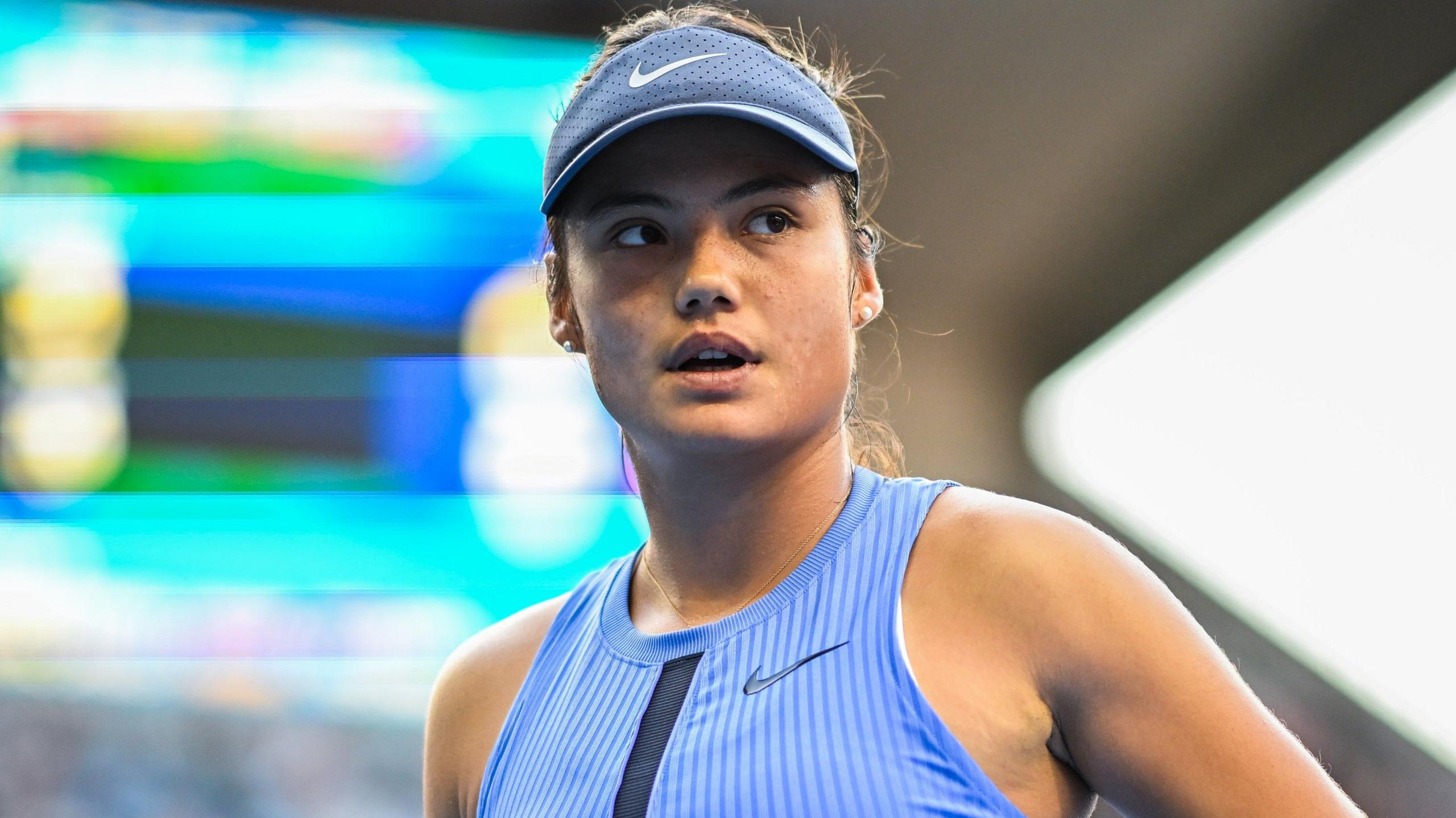 Emma Raducanu looks on during the China Open