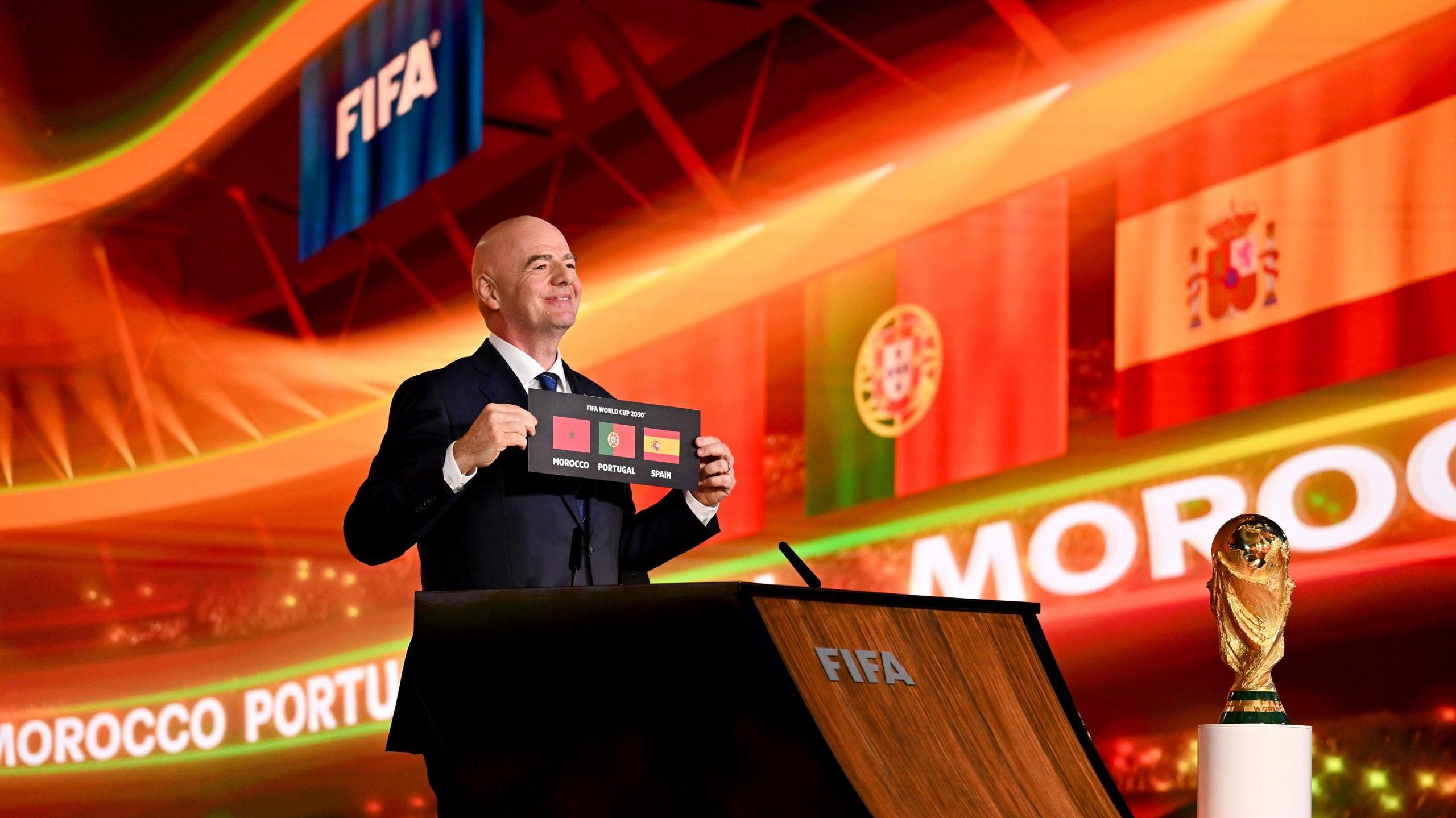 Gianni Infantino announces Morocco, Portugal and Spain will co-host the 2030 World Cup