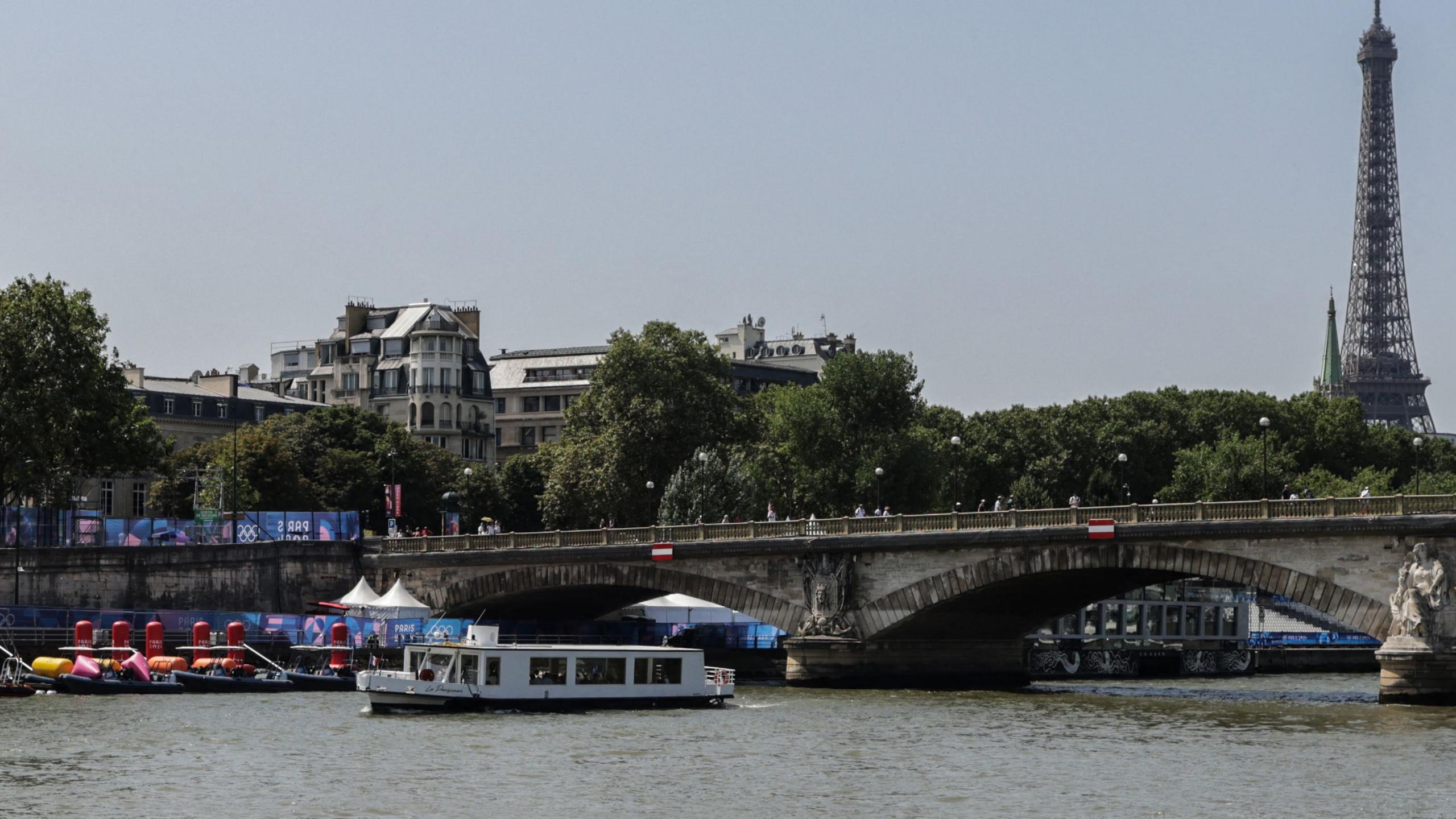 General view of the River Seine with the Eiffel Tower in the background