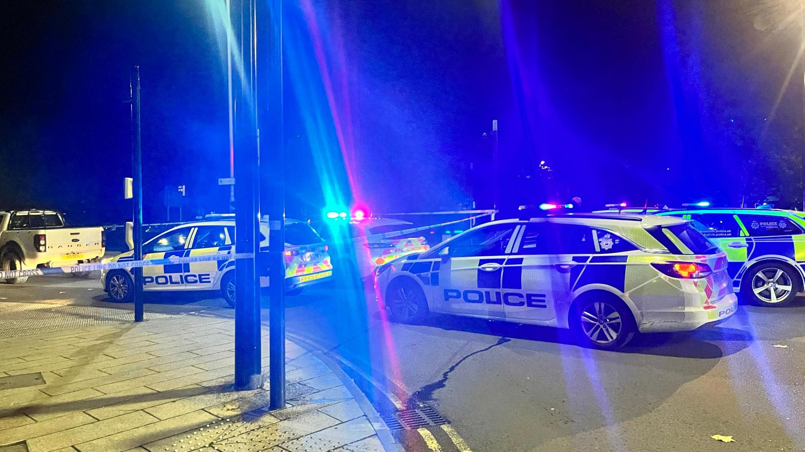 Emergency service vehicles in the Civic Drive area of Ipswich