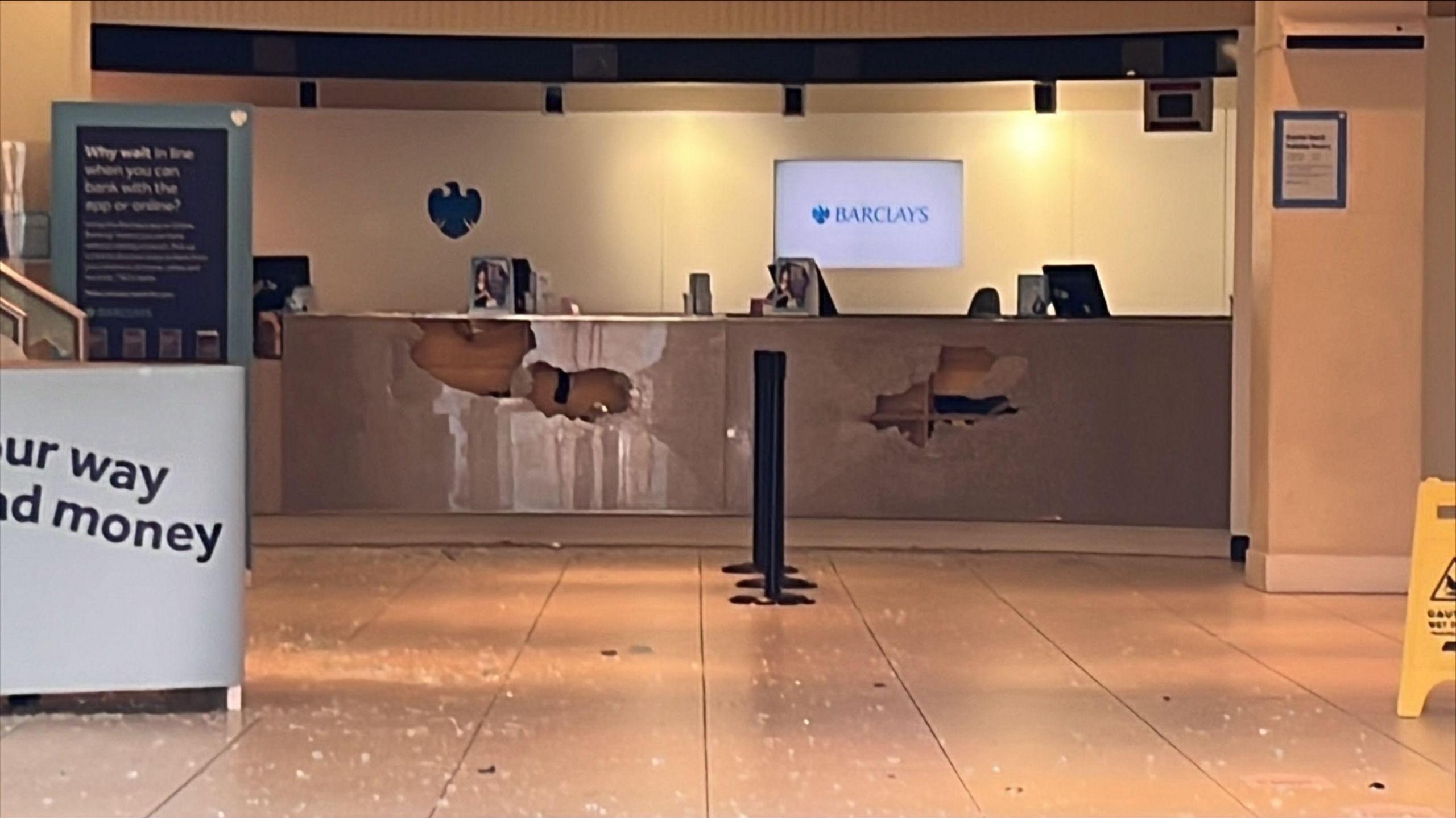 Damaged counter tops inside a building