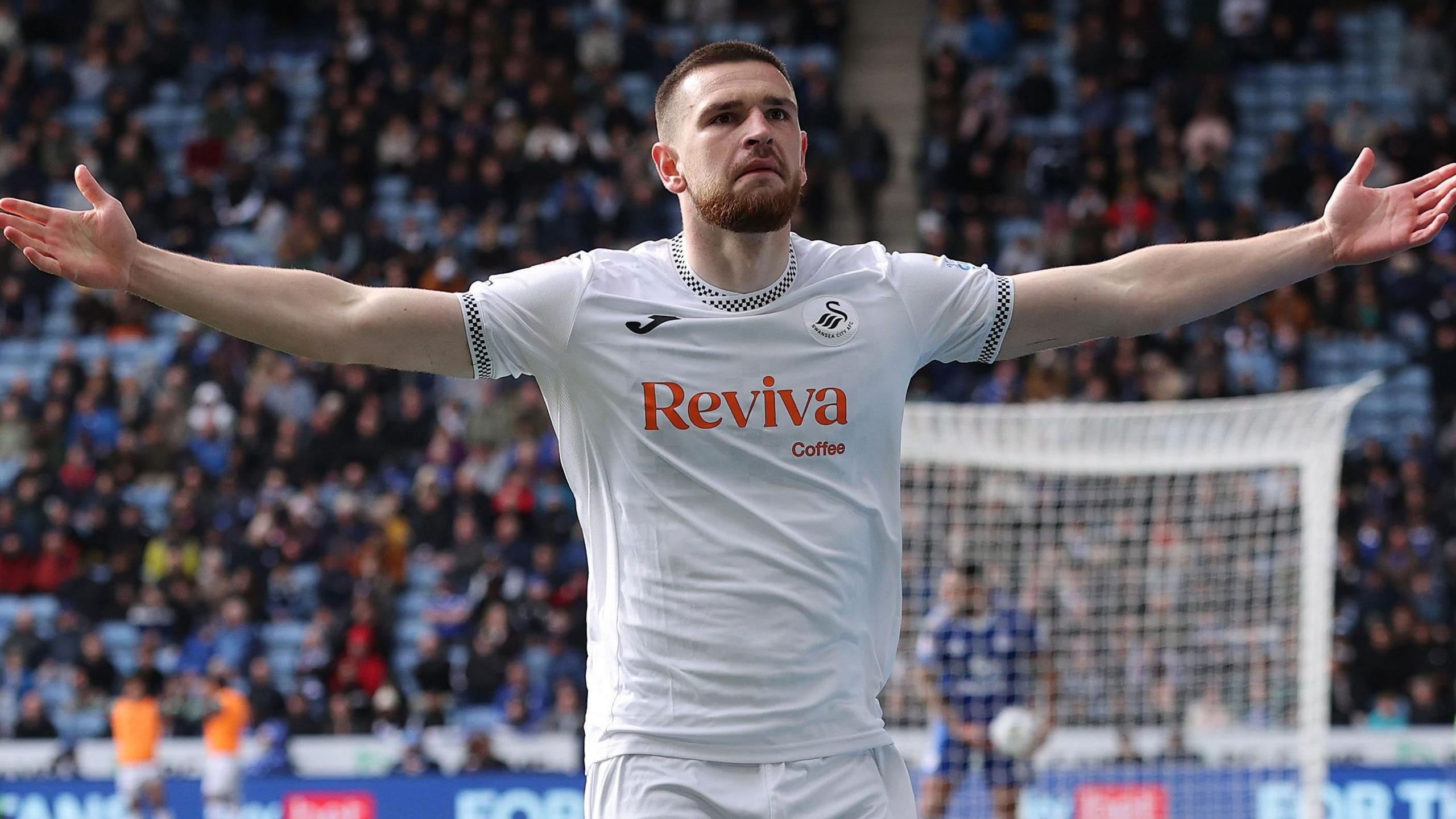 Swansea City striker Zan Vipotnik celebrates his goal
