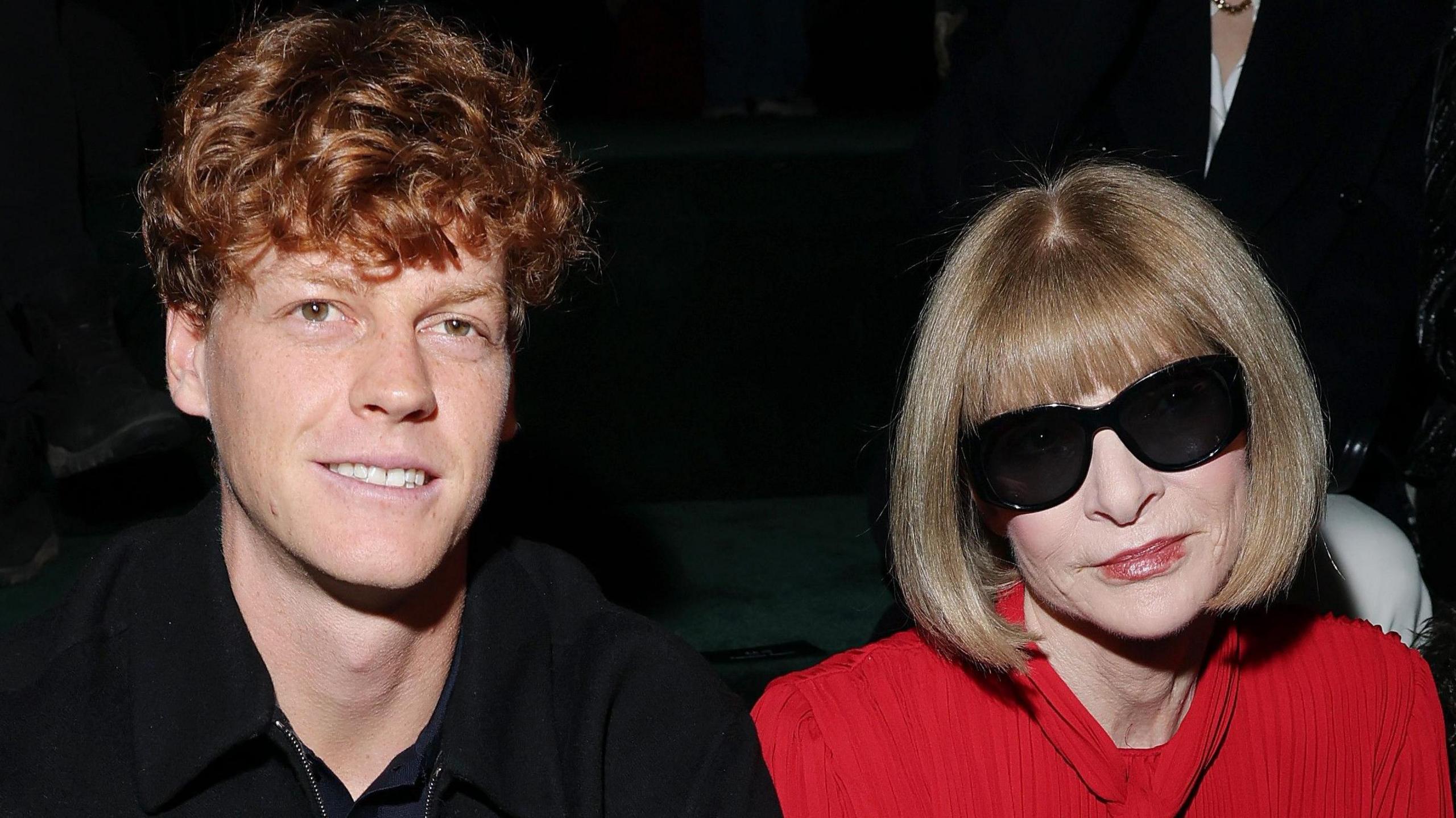 Jannik Sinner sits with Vogue editor Anna Wintour at a Gucci event during Milan Fashion Week in February 2025