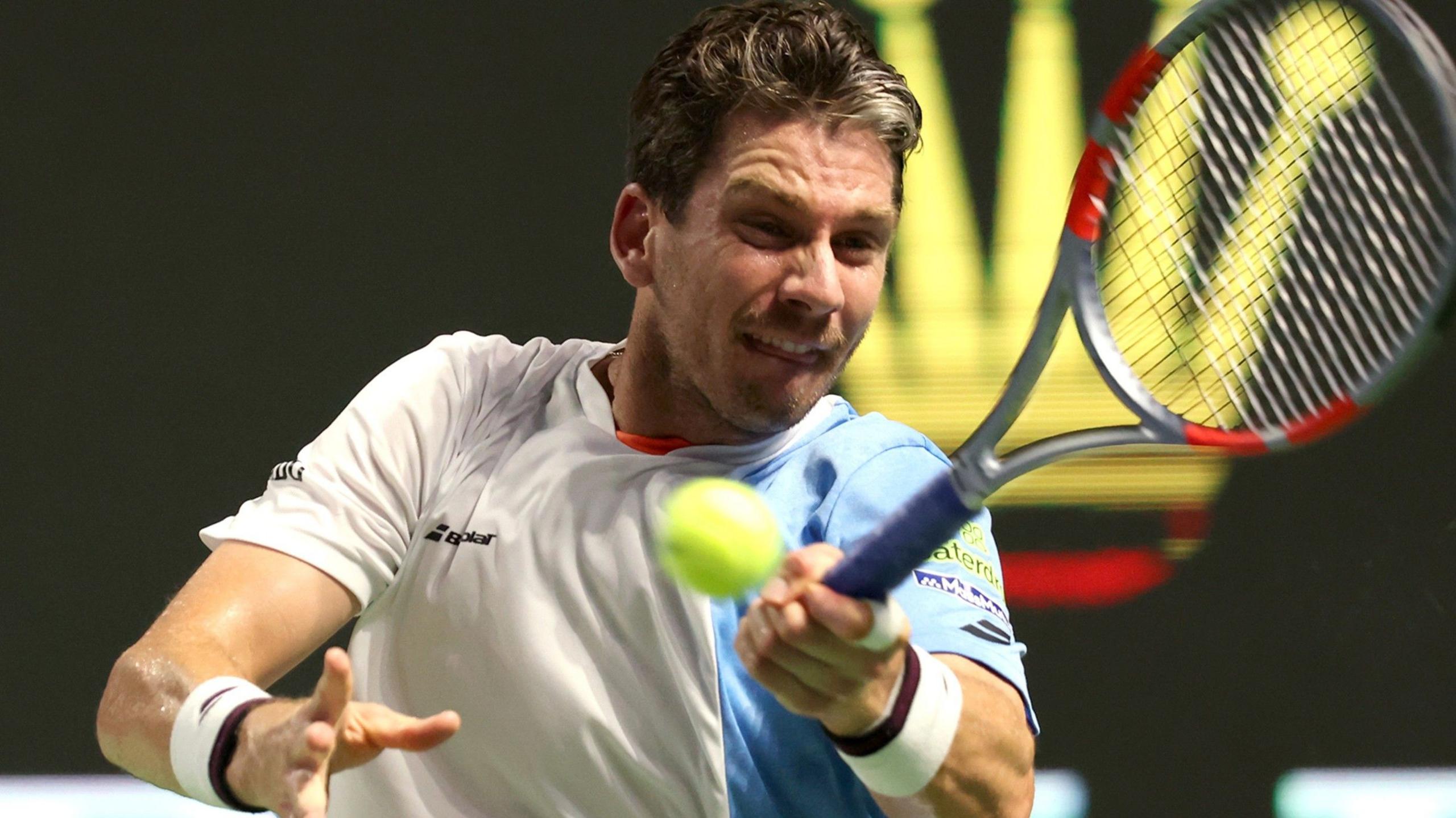 Cameron Norrie hits a forehand during the Shanghai Masters