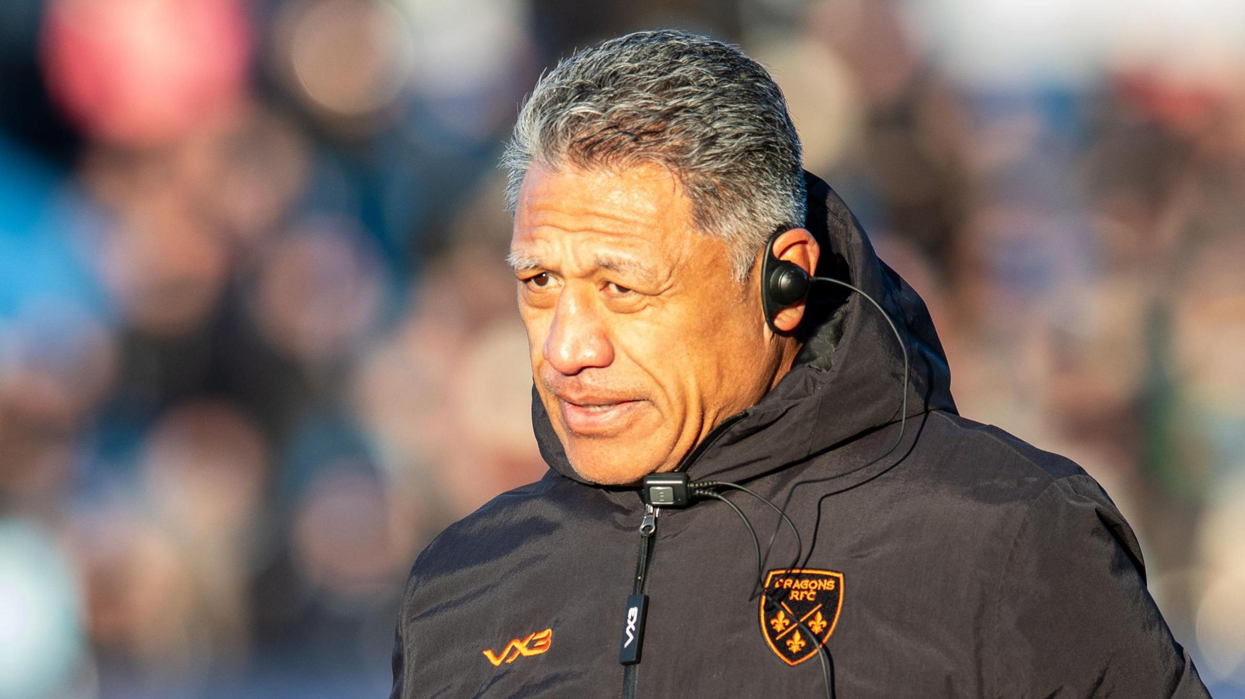 Filo Tiatia in the warm-up before Dragons' game at Cardiff