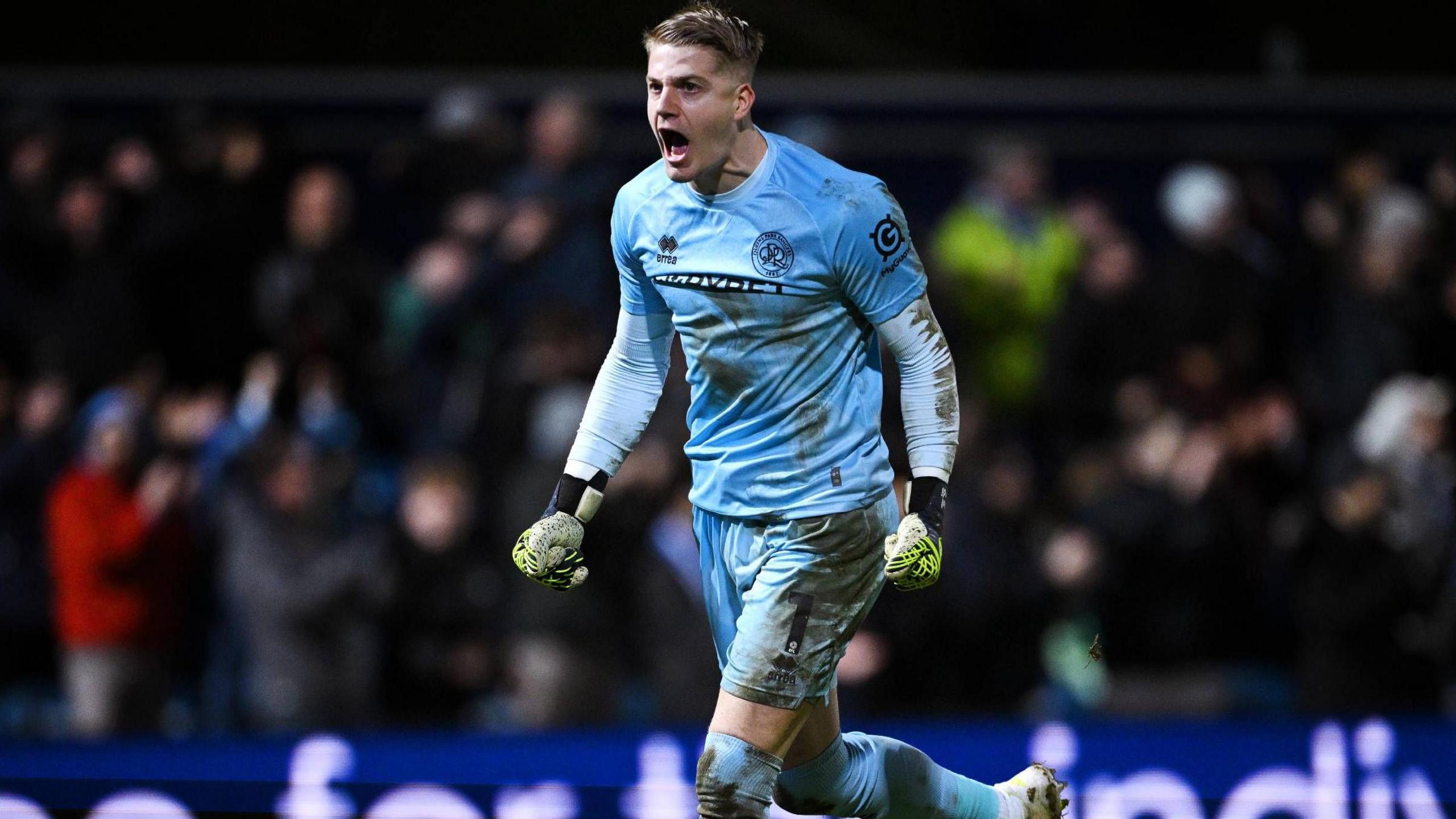 QPR goalkeeper Paul Nardi celebrates