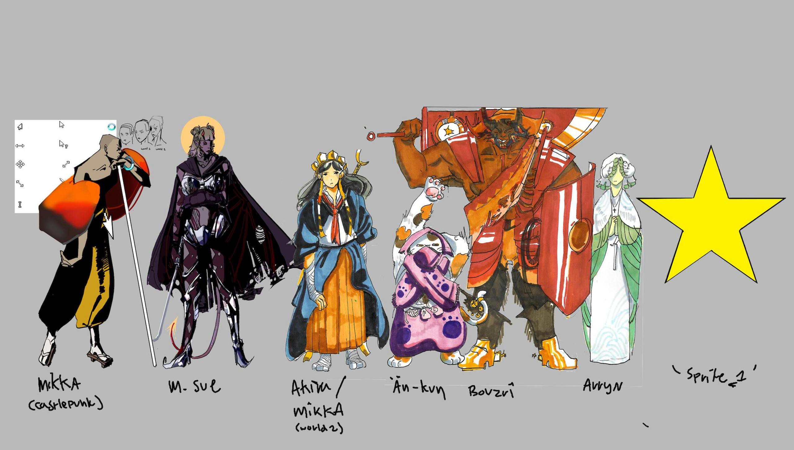 Characters from Isabelle Taylor and Emily Sun's game Mikka Bouzu.