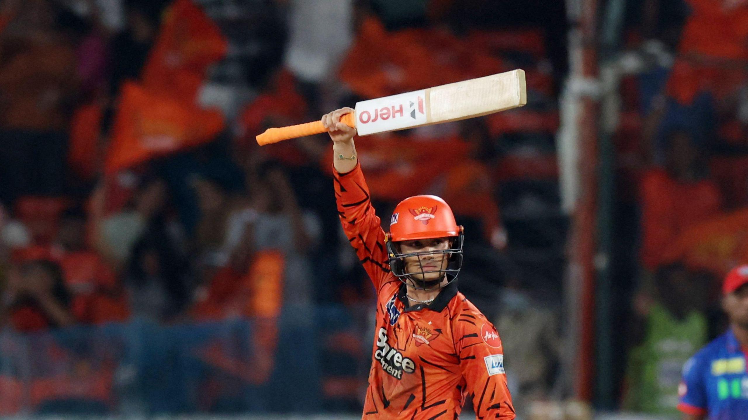 Abhishek Sharma celebrates a century for Sunrisers Hyderabad