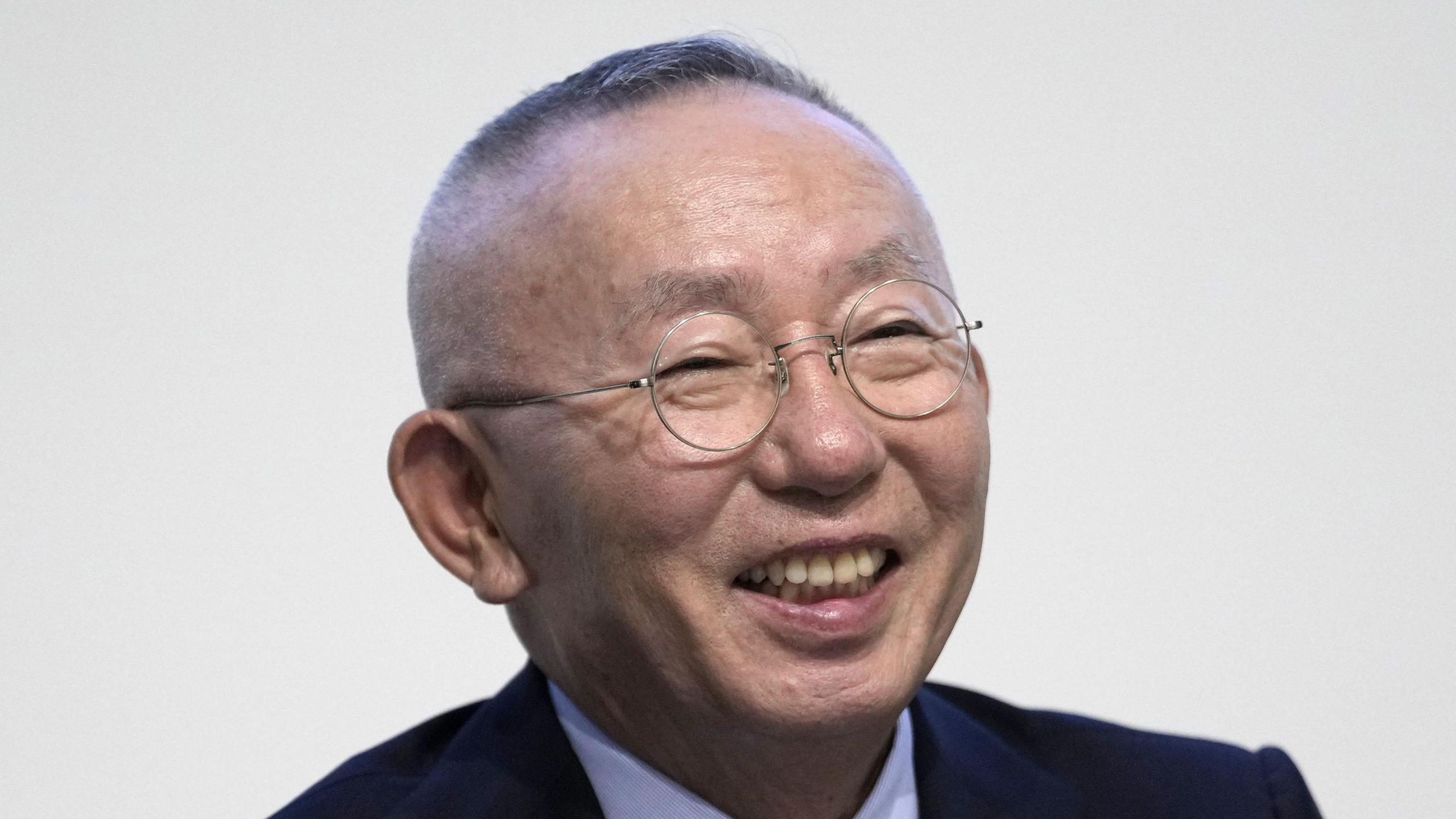 Tadashi Yanai, chairman and chief executive officer of Fast Retailing Co., reacts during a news conference in Tokyo, Japan, on Thursday, Oct. 10, 2024. 