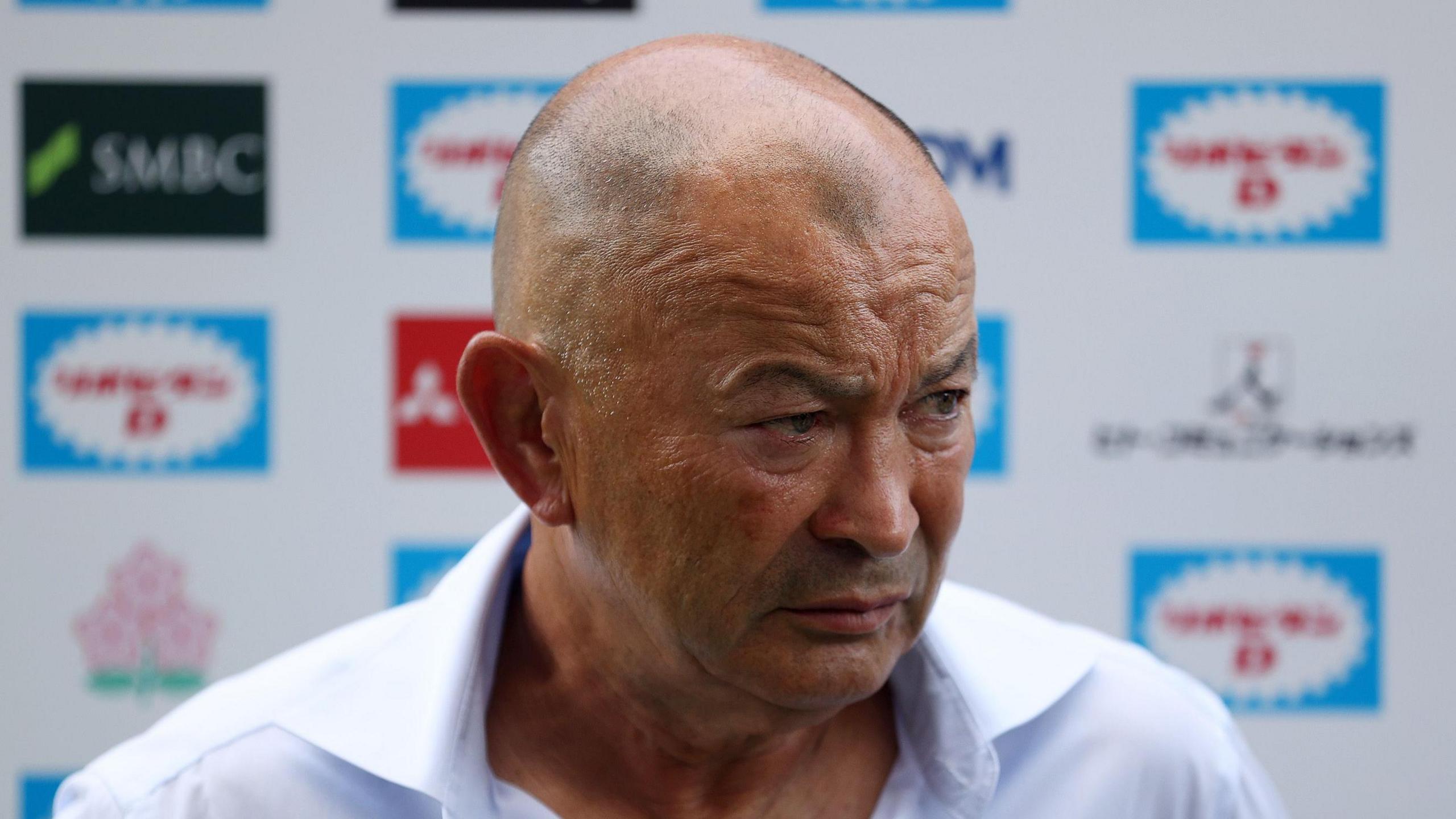 Japan head coach Eddie Jones, who is a former boss of England and Australia, stares at the camera