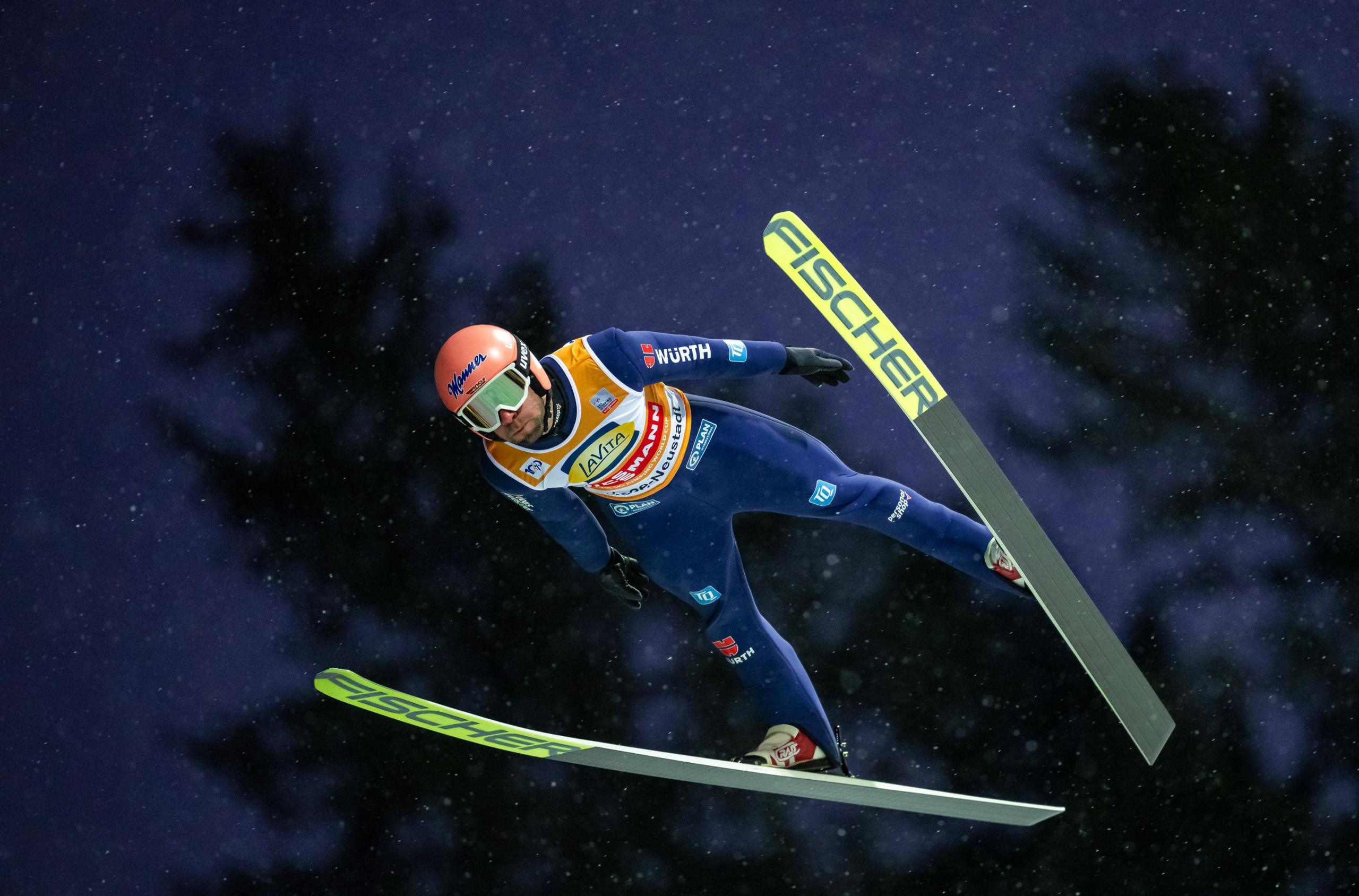 Pius Paschke of Germany competes during the Large Hill HS142 at the FIS World Cup Ski Jumping Men Titisee-Neustadt