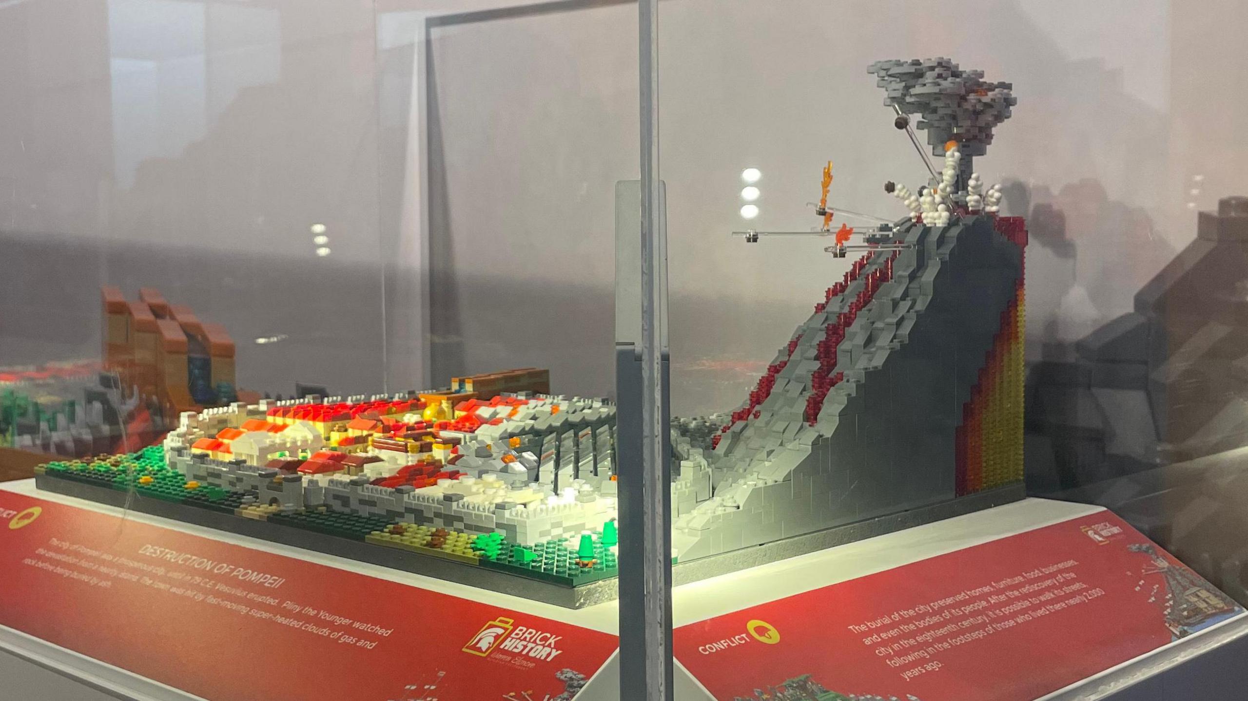 Destruction of Pompeii depicted out of lego bricks