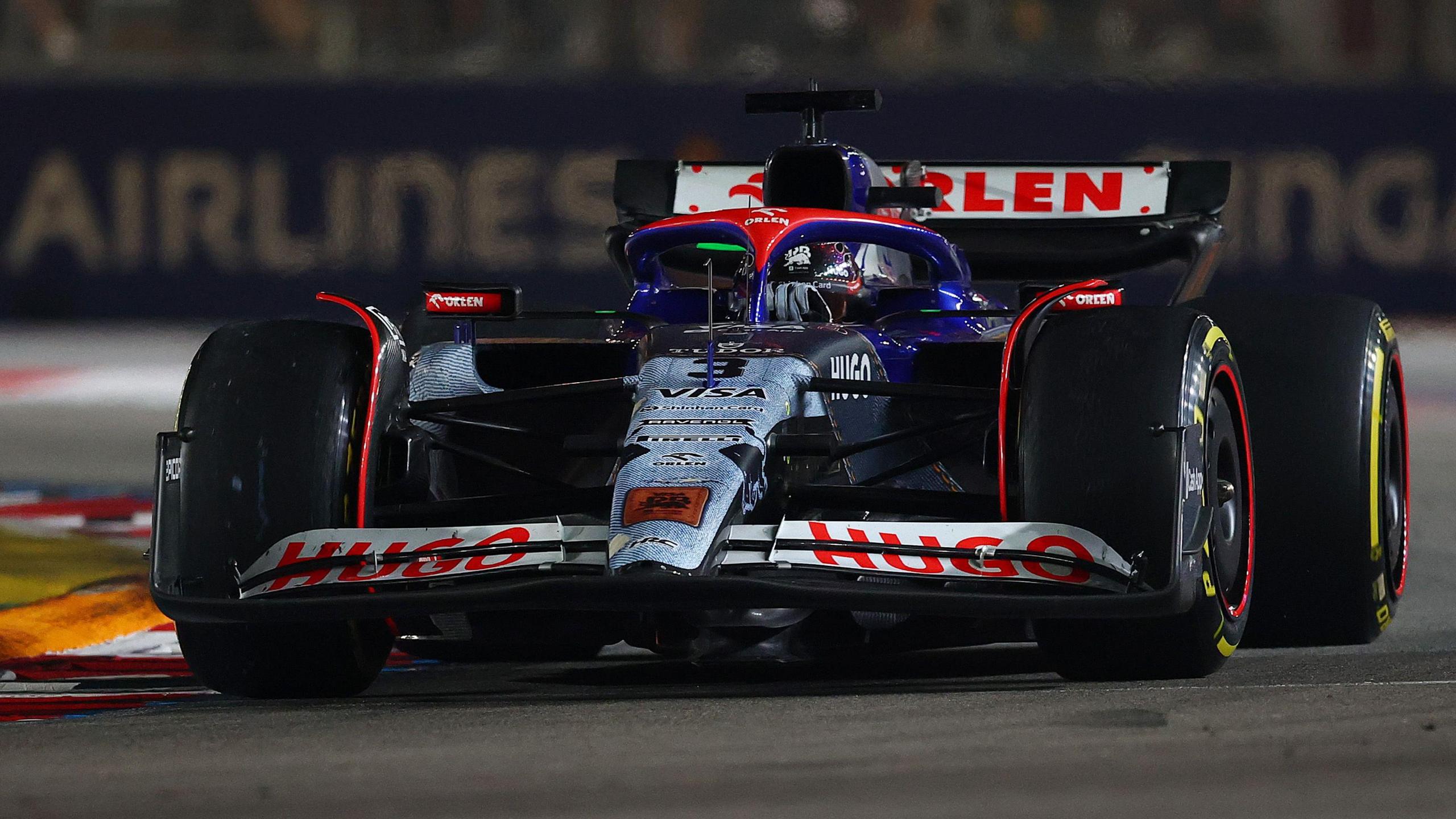 Daniel Ricciardo driving his RB during the 2024 Singapore Grand Pris night race