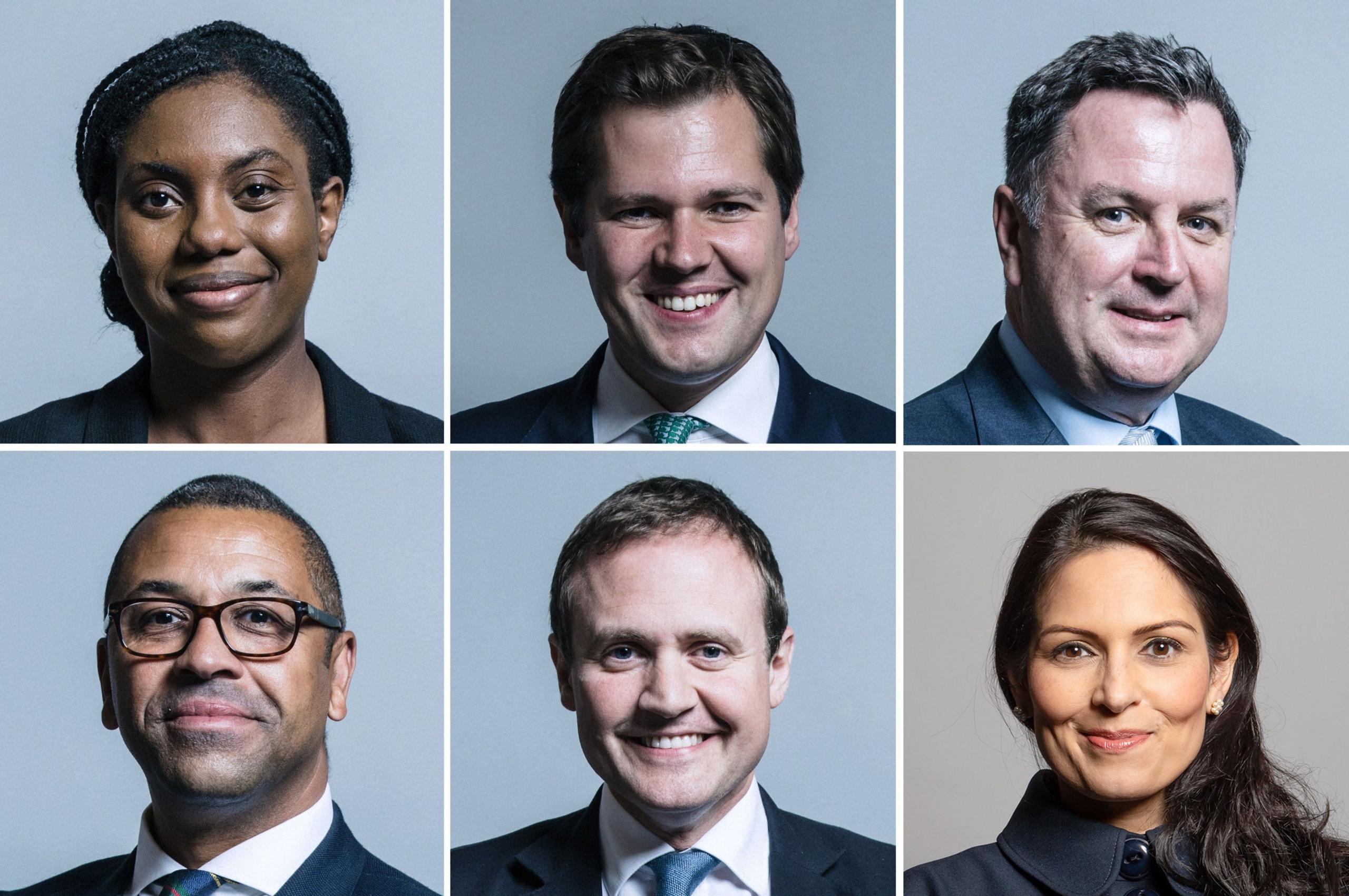 Composite handout UK Parliament official portraits of the six senior Tories who are set to fight it out in a battle for the future of the Conservative Party in the wake of its worst-ever election result. (top row left to right) Kemi Badenoch, Robert Jenrick and Mel Stride, (bottom row left to right)
James Cleverly, Tom Tugendhat and Dame Priti Patel.