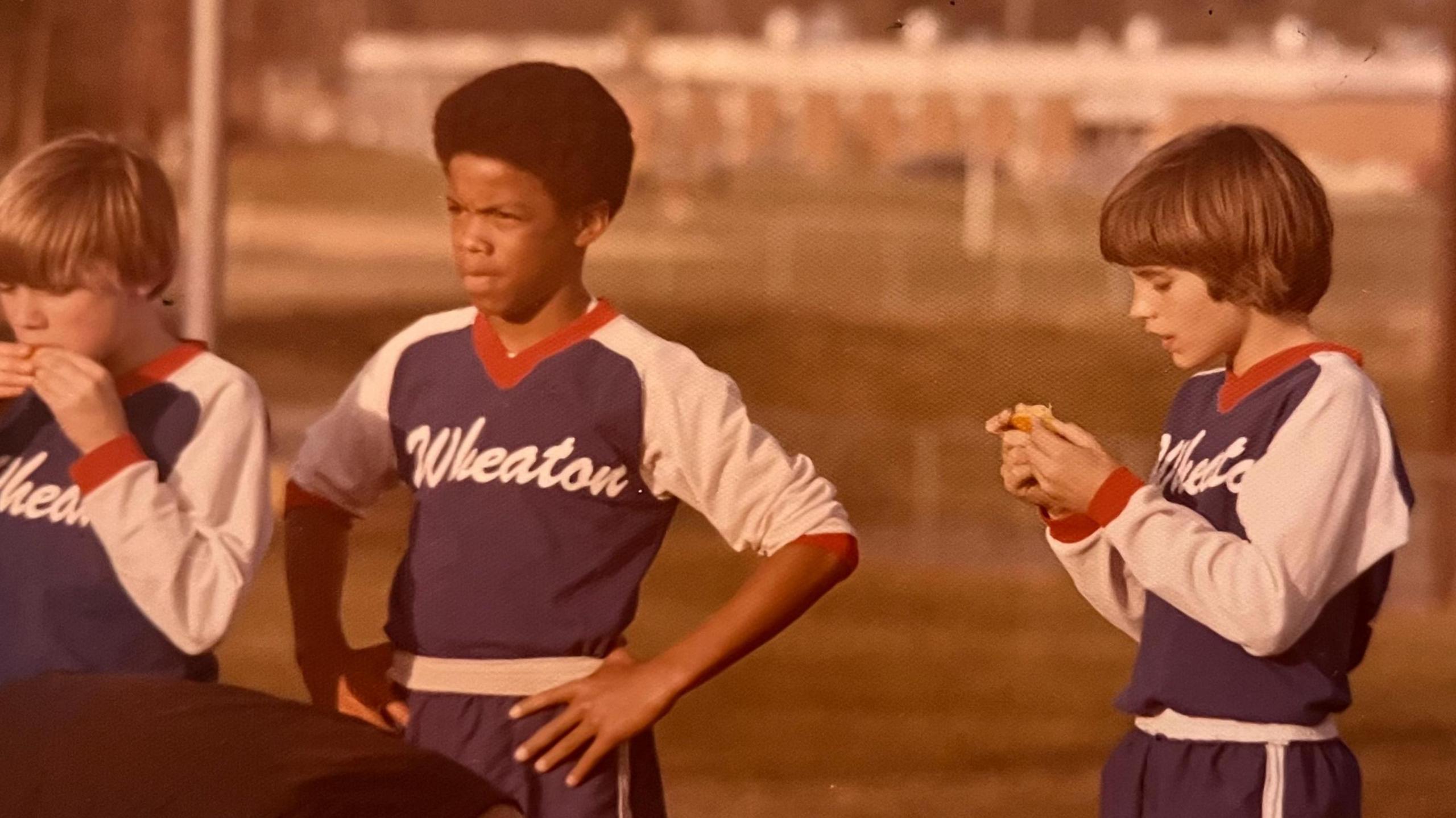 Desmond Armstrong as a child in a football kit