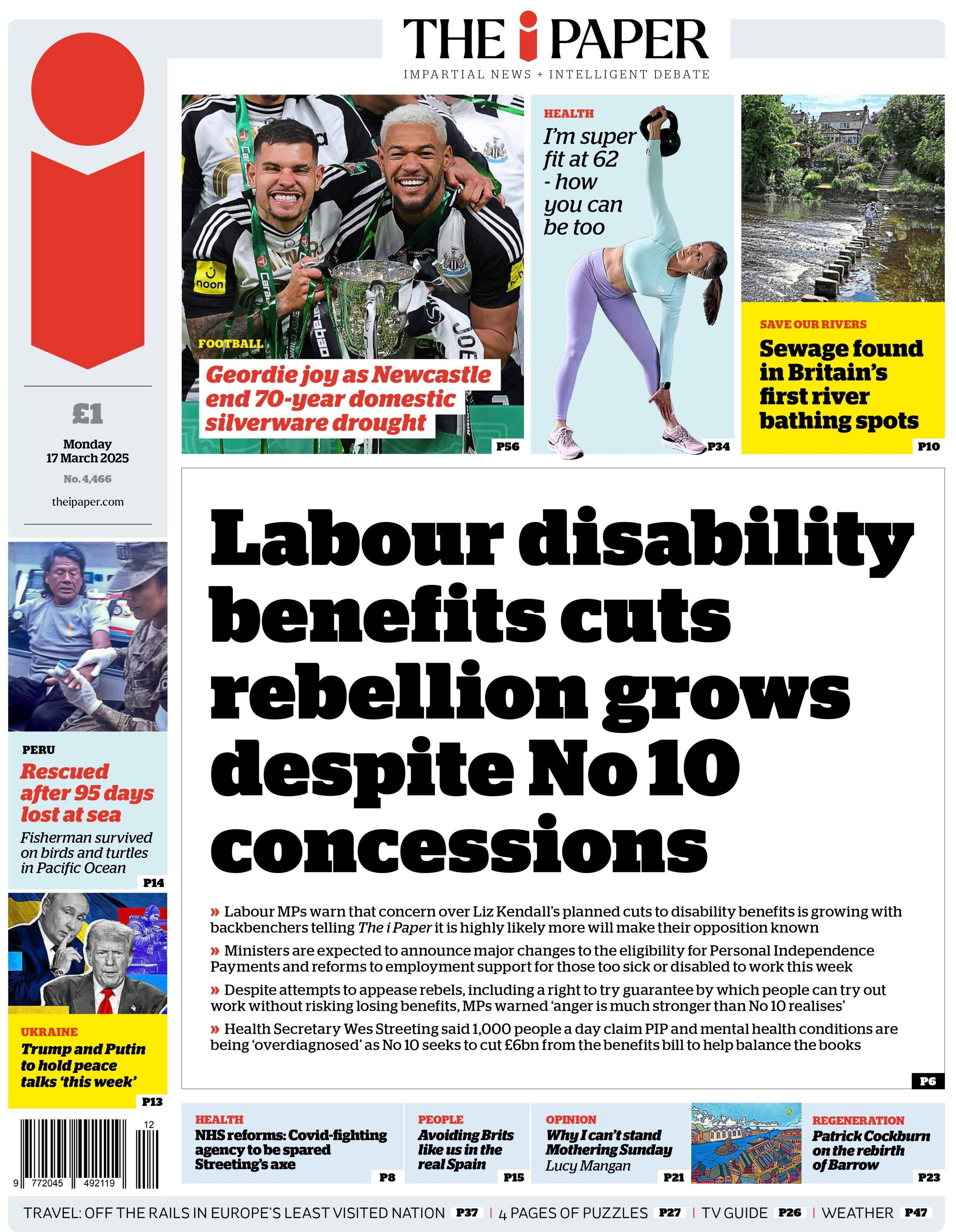 The i newspaper: Labour disability benefits cuts rebellion grows despite No10 concessions