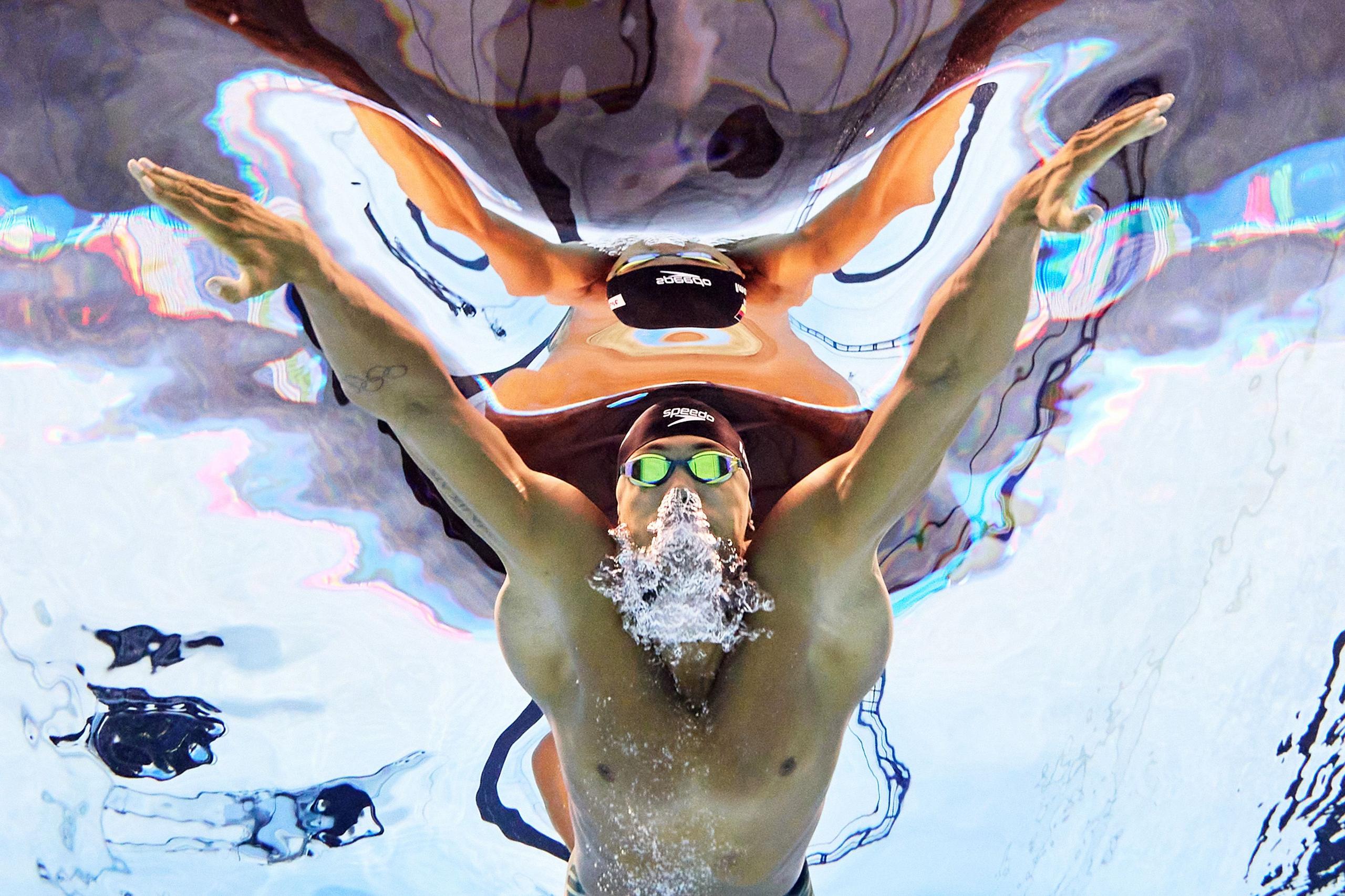 Germany's Melvin Imoudu competes in the 100m breaststroke at the World Aquatics Championships in Singapore. Photo by Quinn Rooney