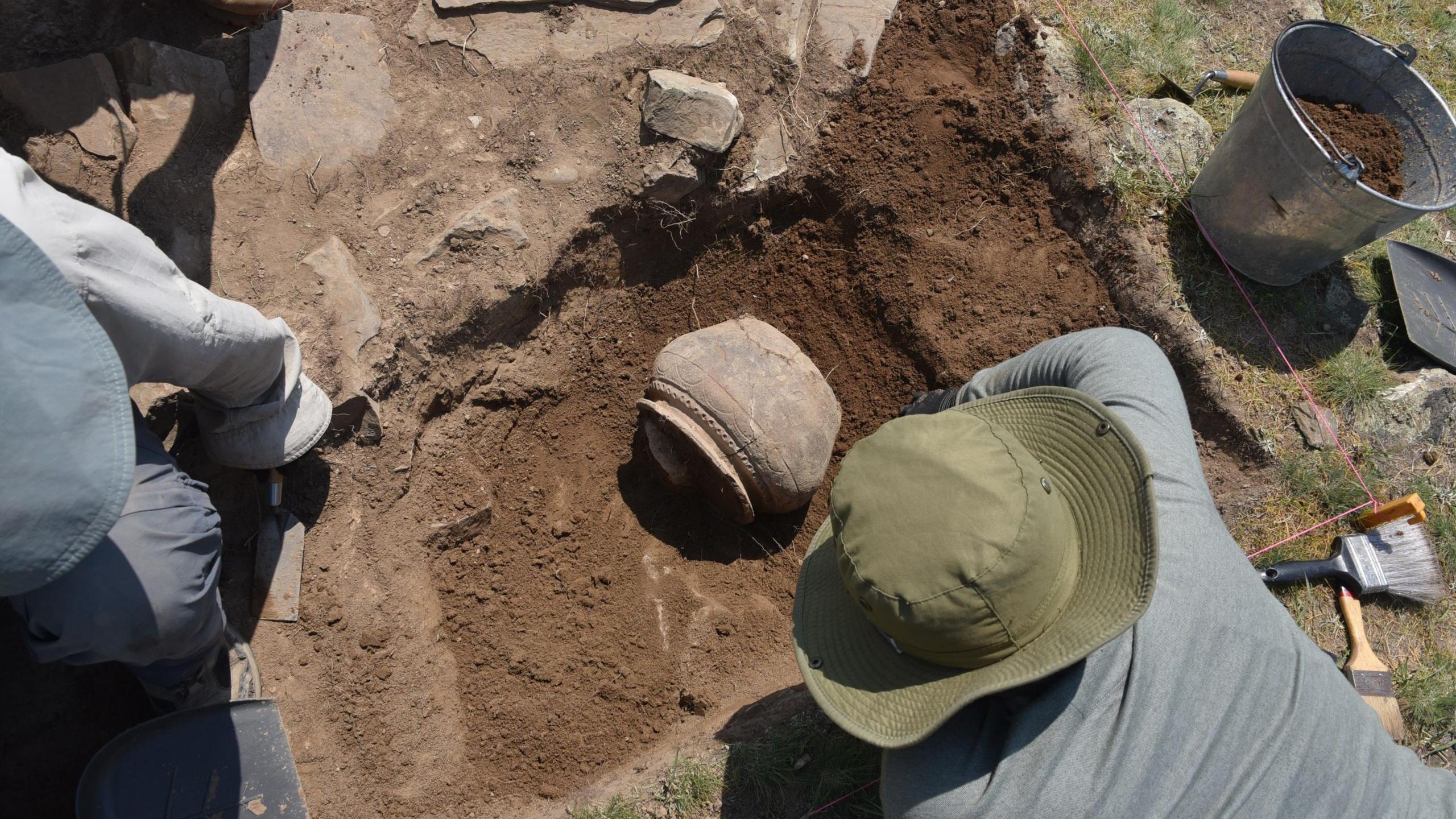 The research team excavating at the sites of Tashbulak and Tugunbulak