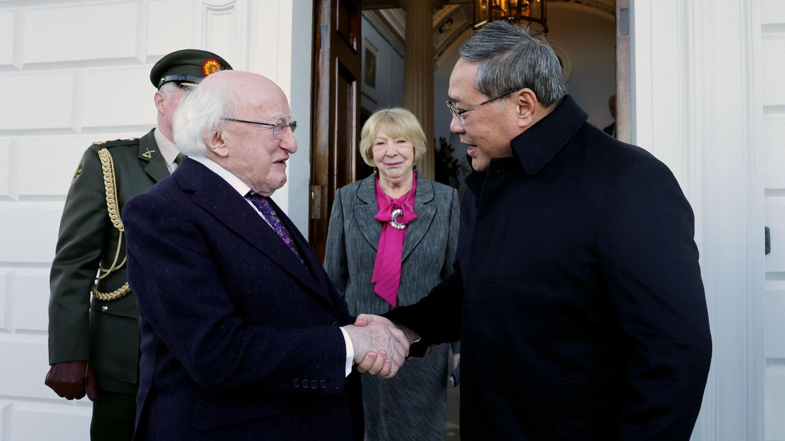 Chinese premier Li Qiang during his meeting with President Michael D. Higgins at Aras an Uachtarain in Dublin, during his two day visit to Ireland