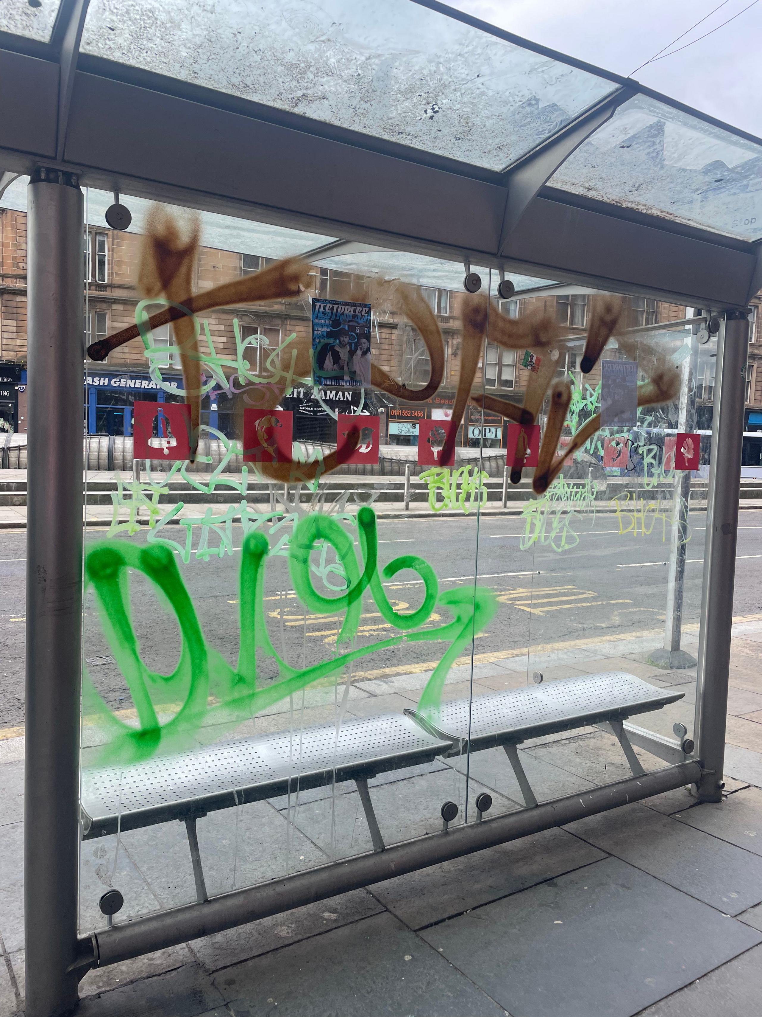 Vandalized bus stop