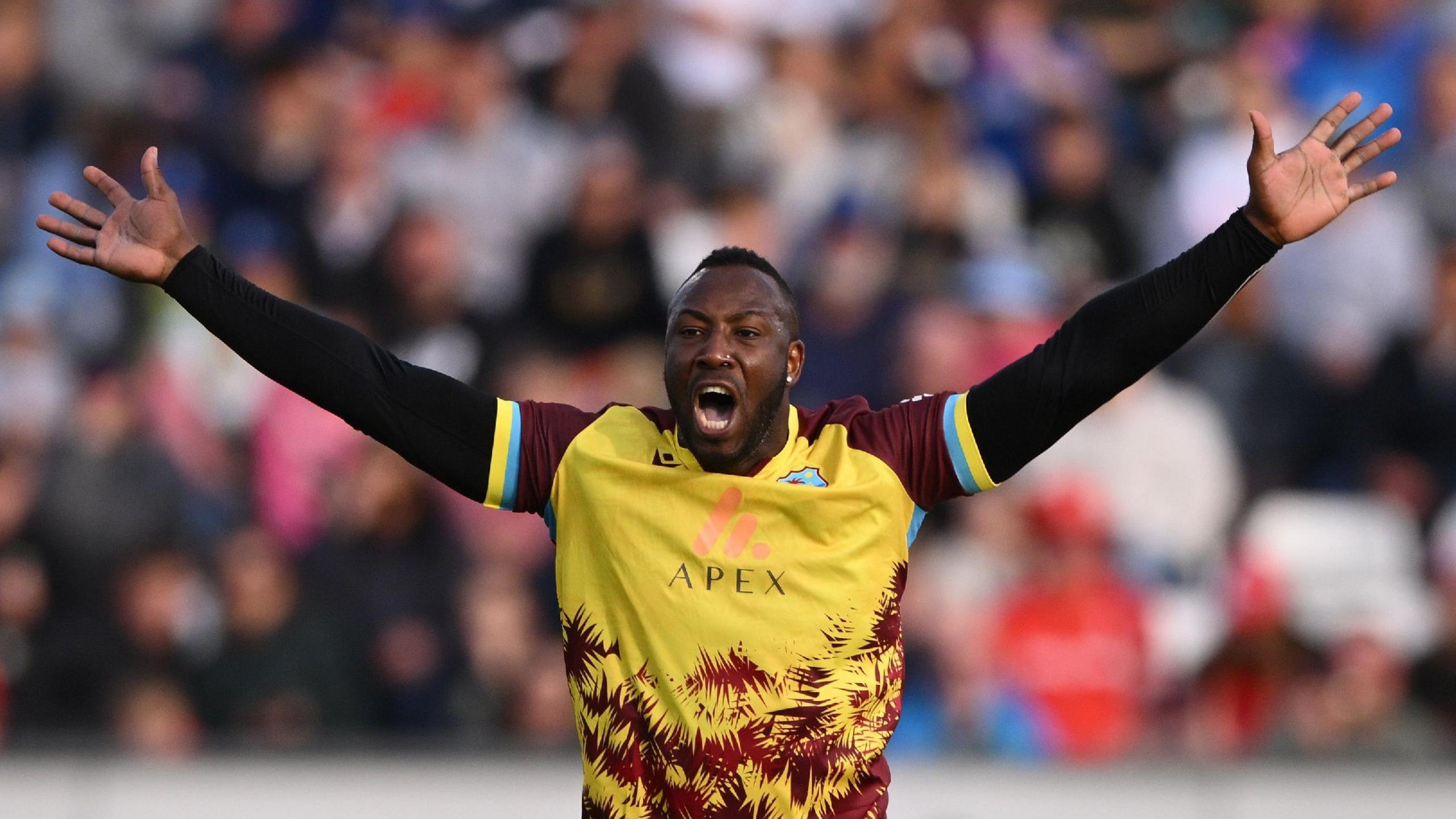 Andre Russell appeals for a wicket