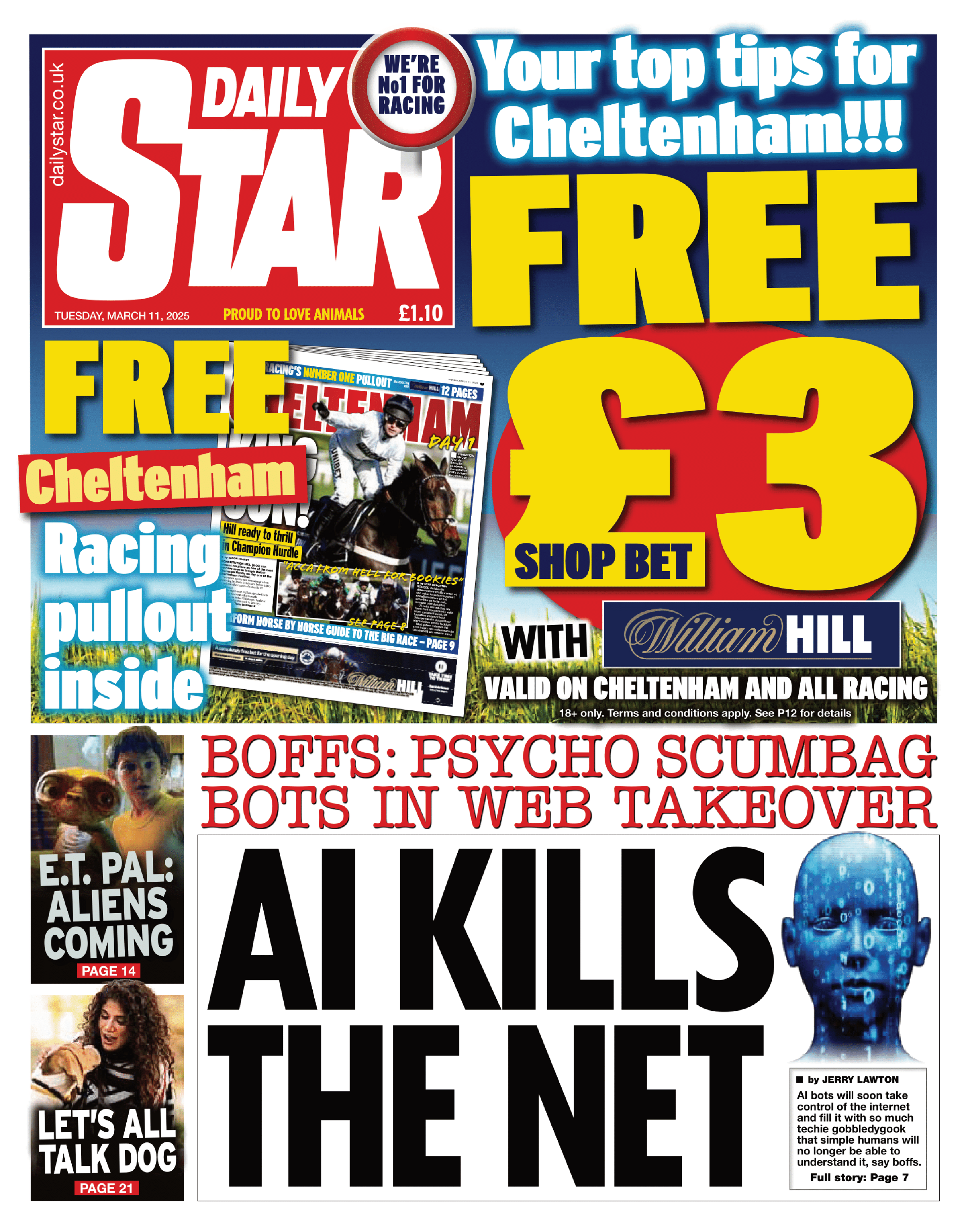 The headline on the front page of the Star reads: AI kills the net