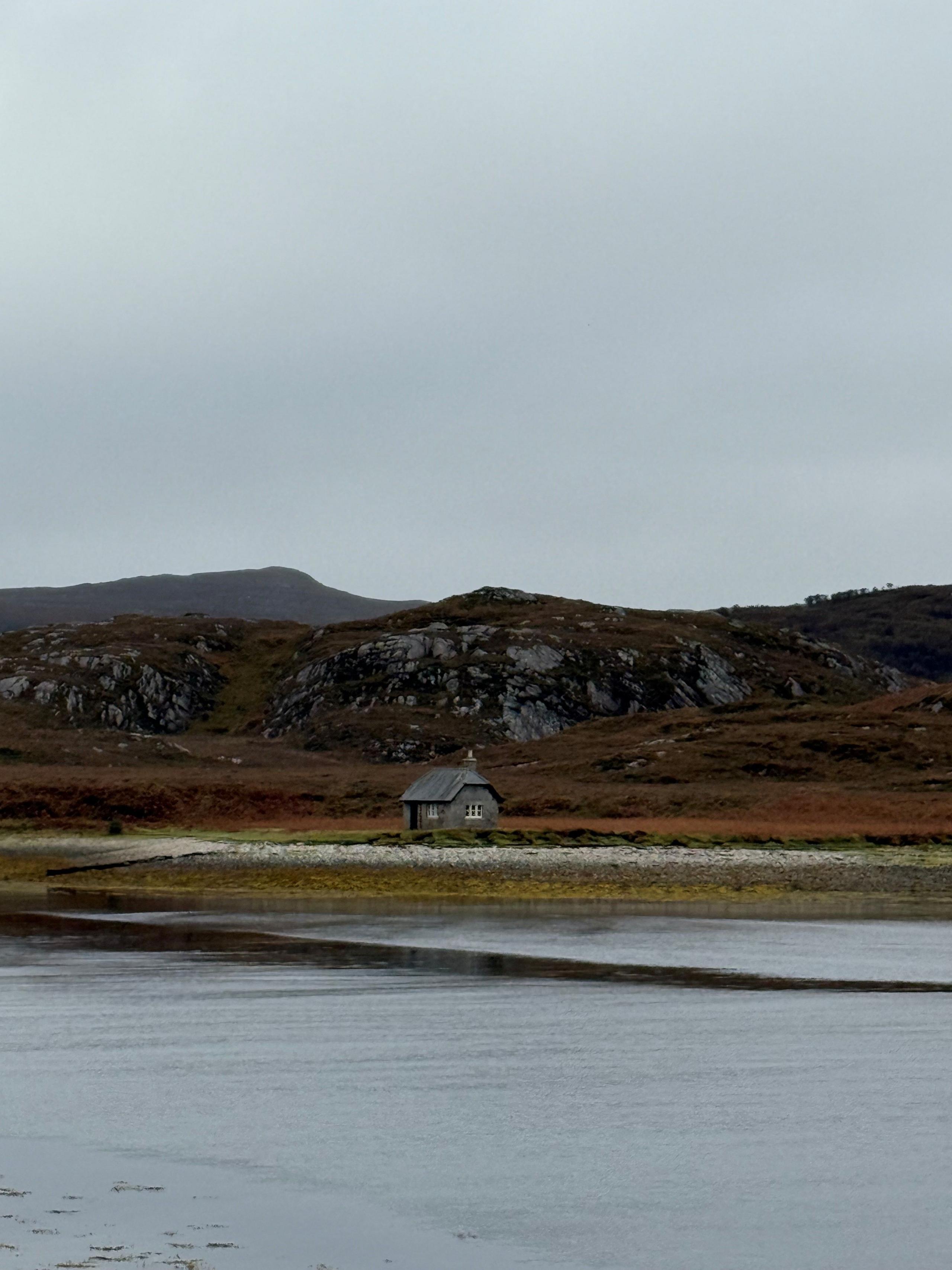A lone house, isolated in the wilderness by the coast