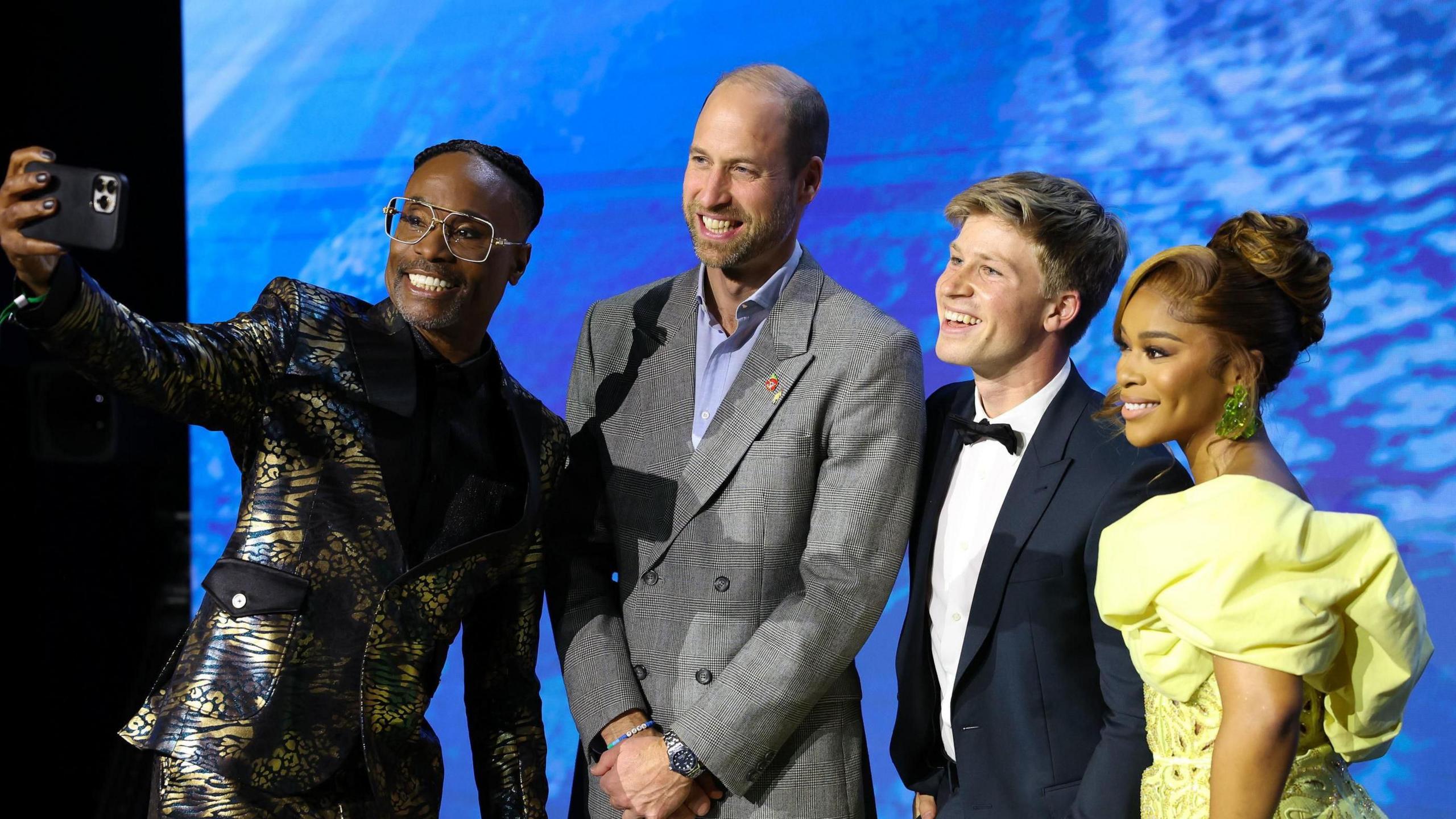 Billy Porter takes a selfie with the Prince of Wales, Robert Irwin and Nomzamo Mbatha.