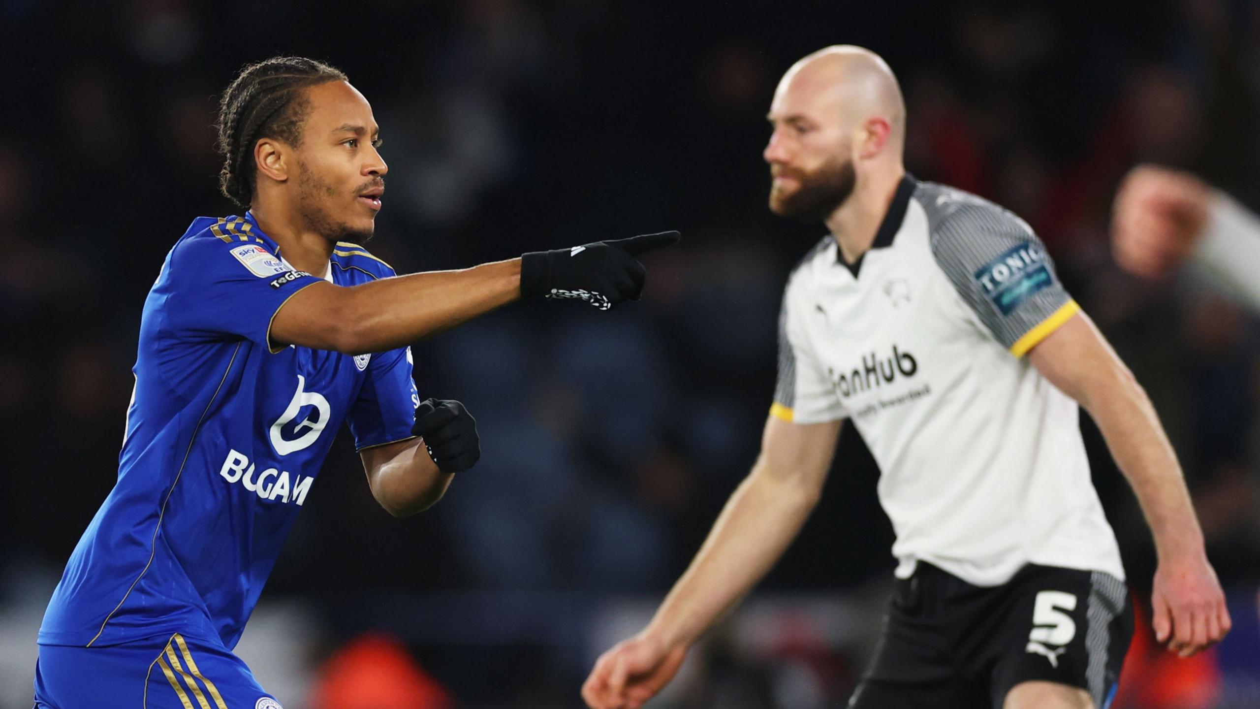 Leicester City's Bobby De Cordova-Reid celebrates his goal against Derby County at the King Power Stadium