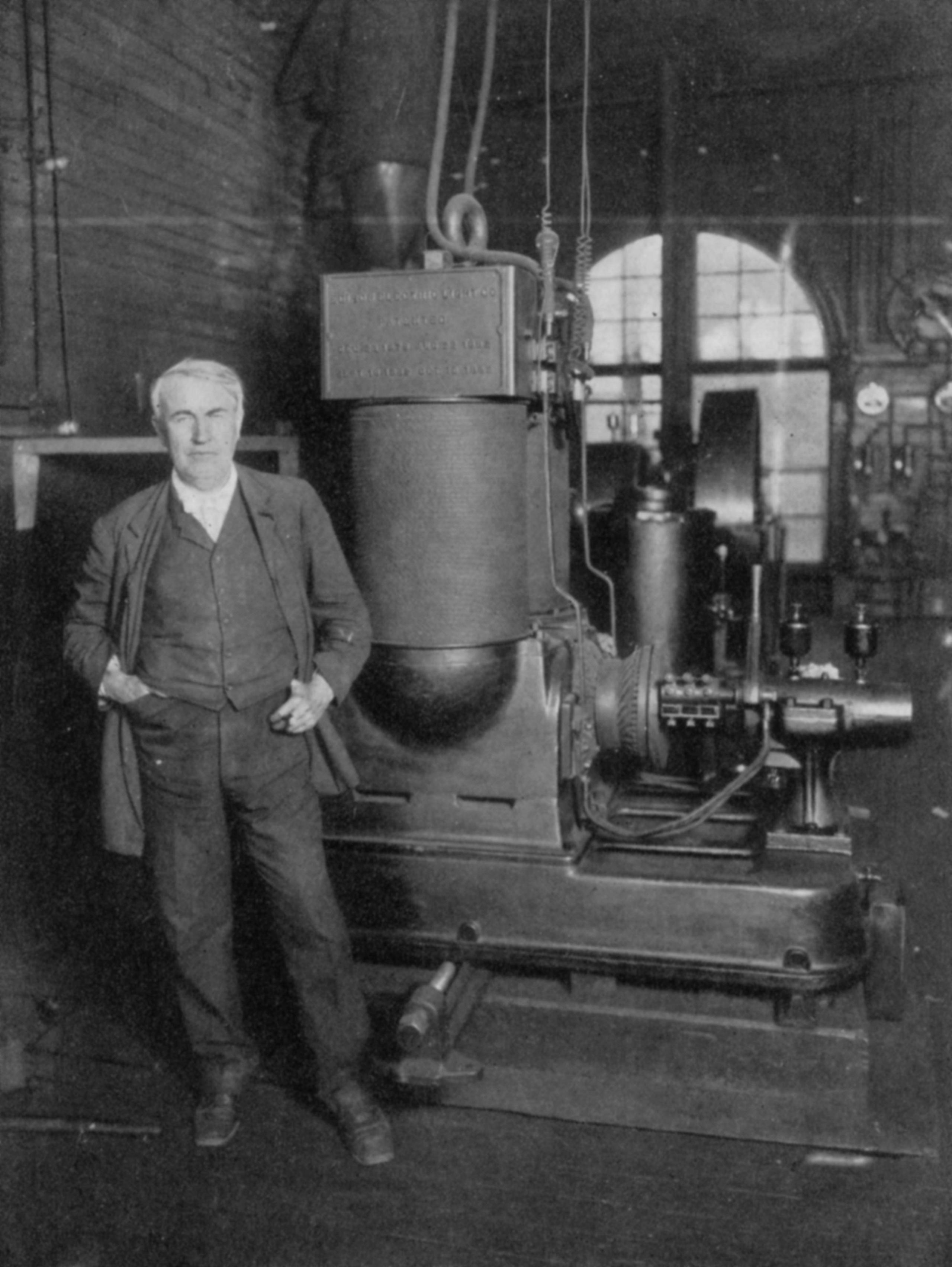 Thomas Edison with his first dynamo in 1882