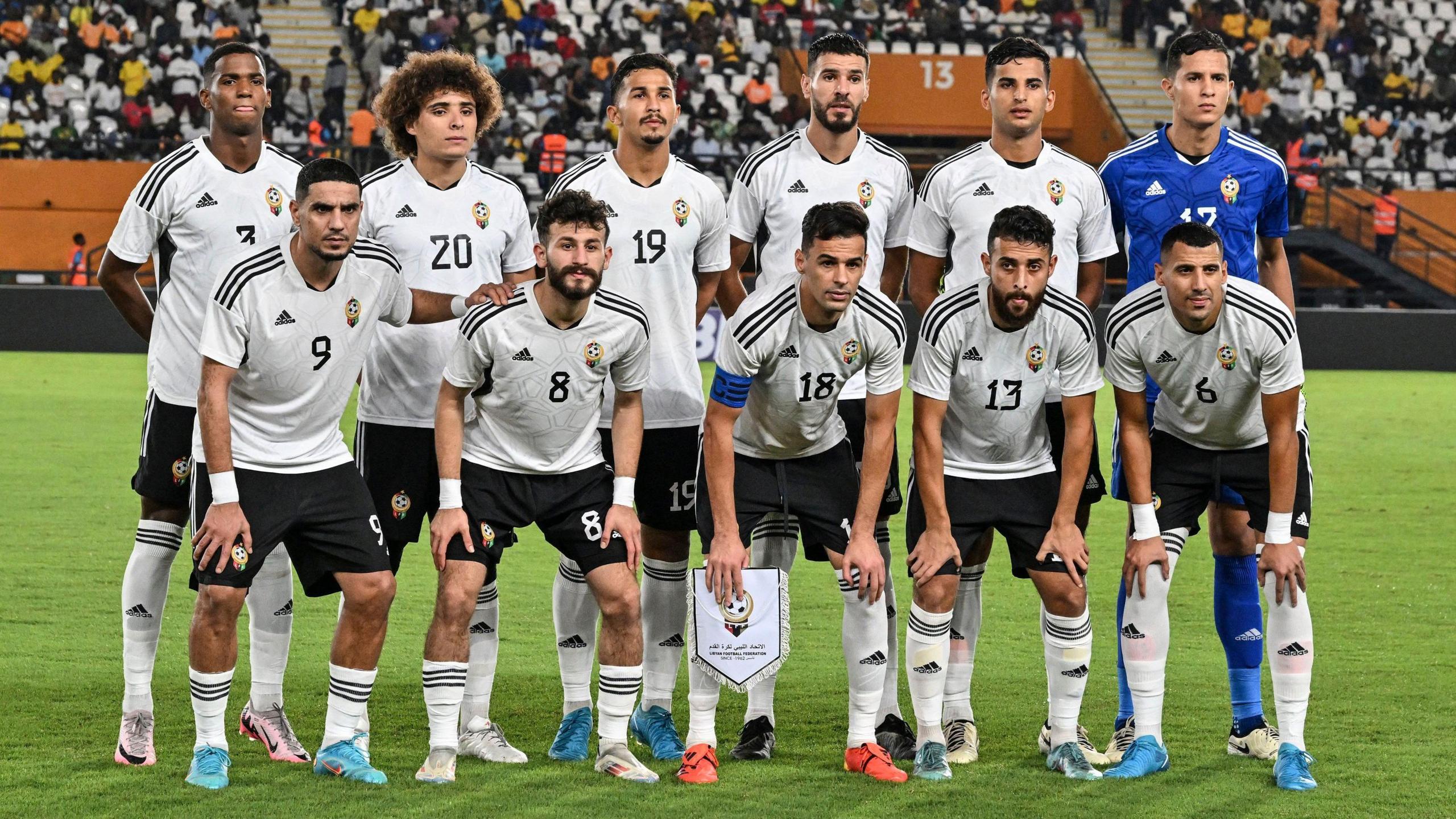 The Libya national team pose for a team photo ahead of an Africa Cup of Nations qualifier