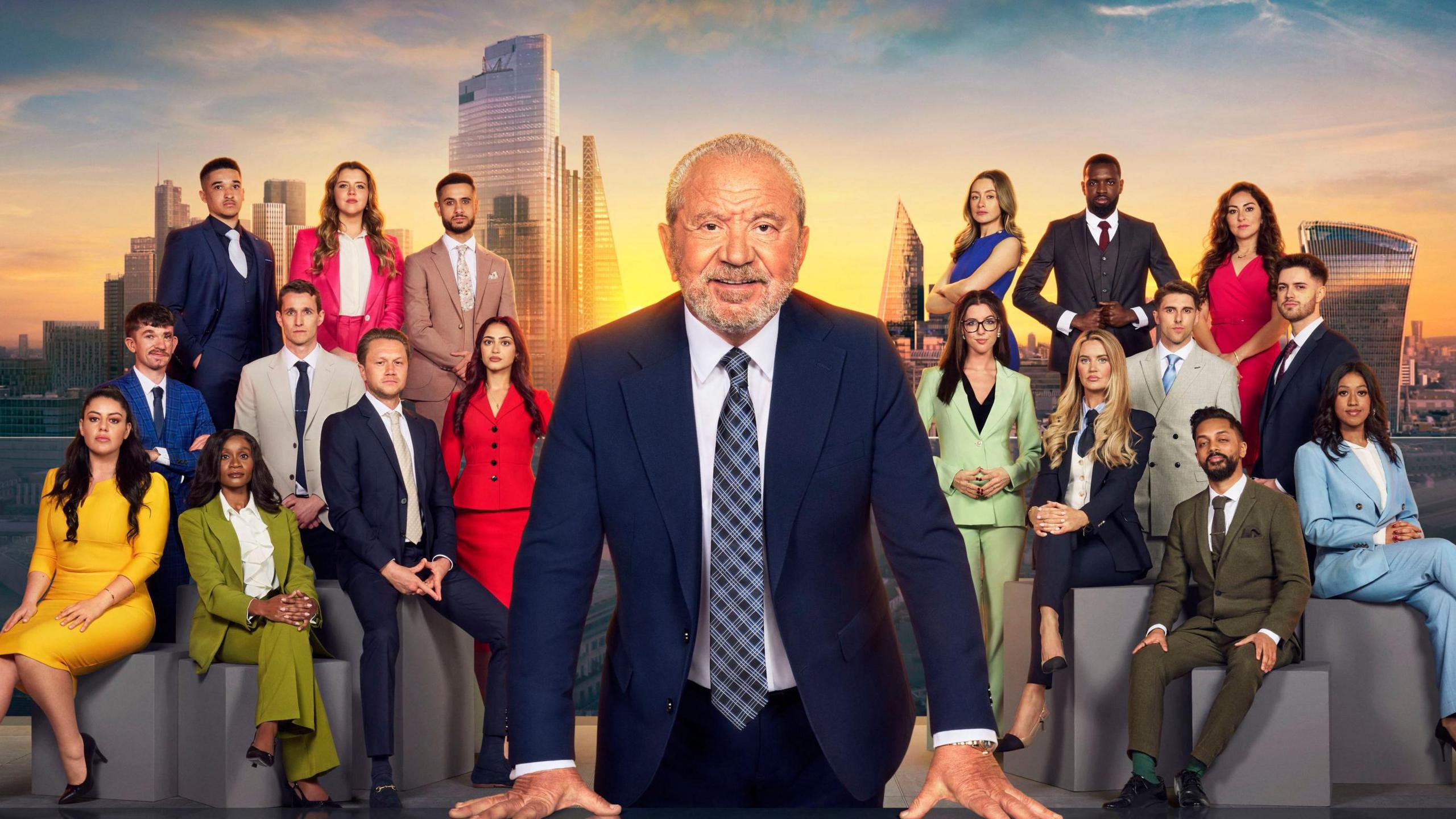 Lord Sugar with the contestants on the current series of the Apprentice